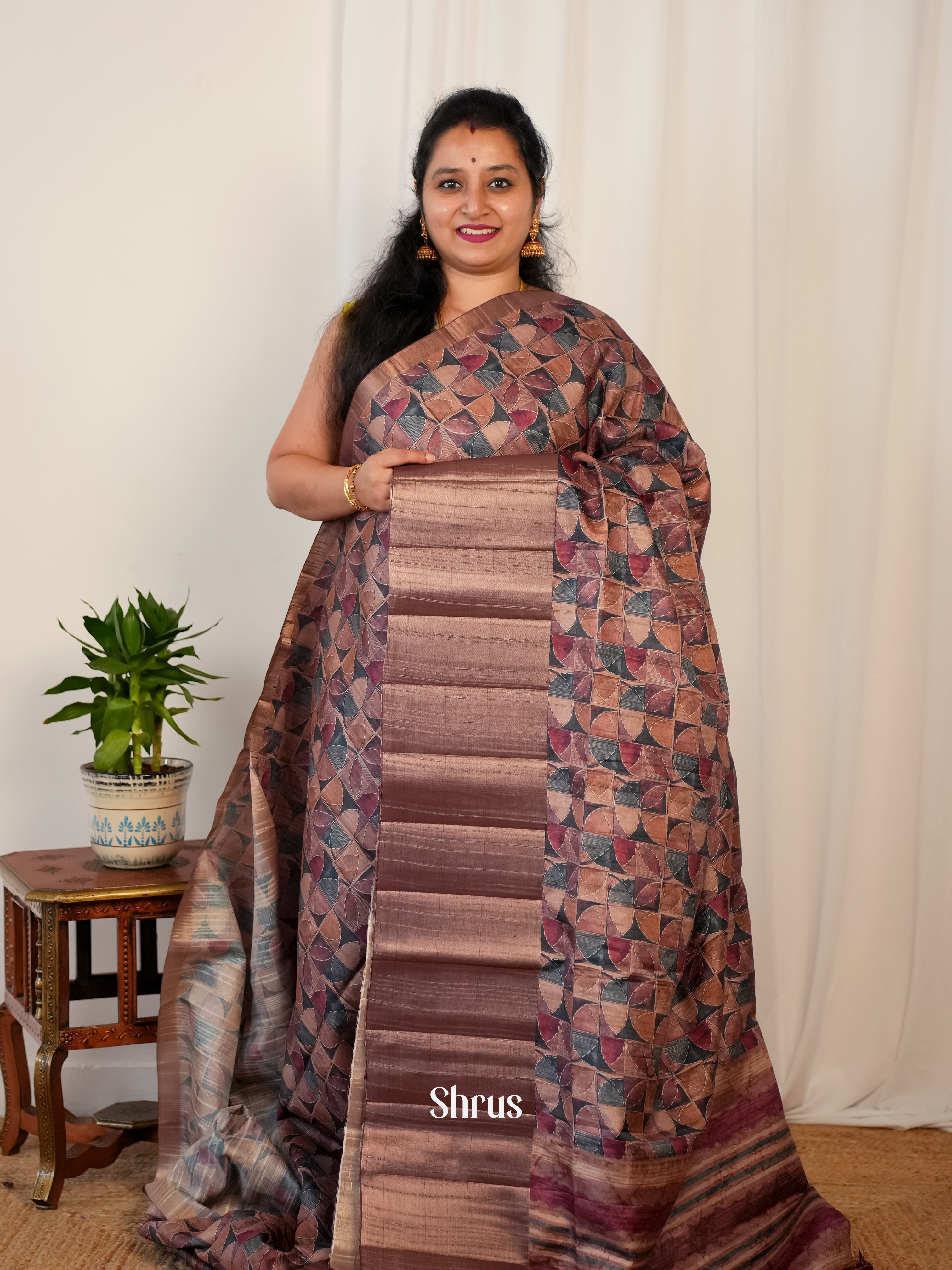 Brown - Matka Cotton Saree - Shop on ShrusEternity.com