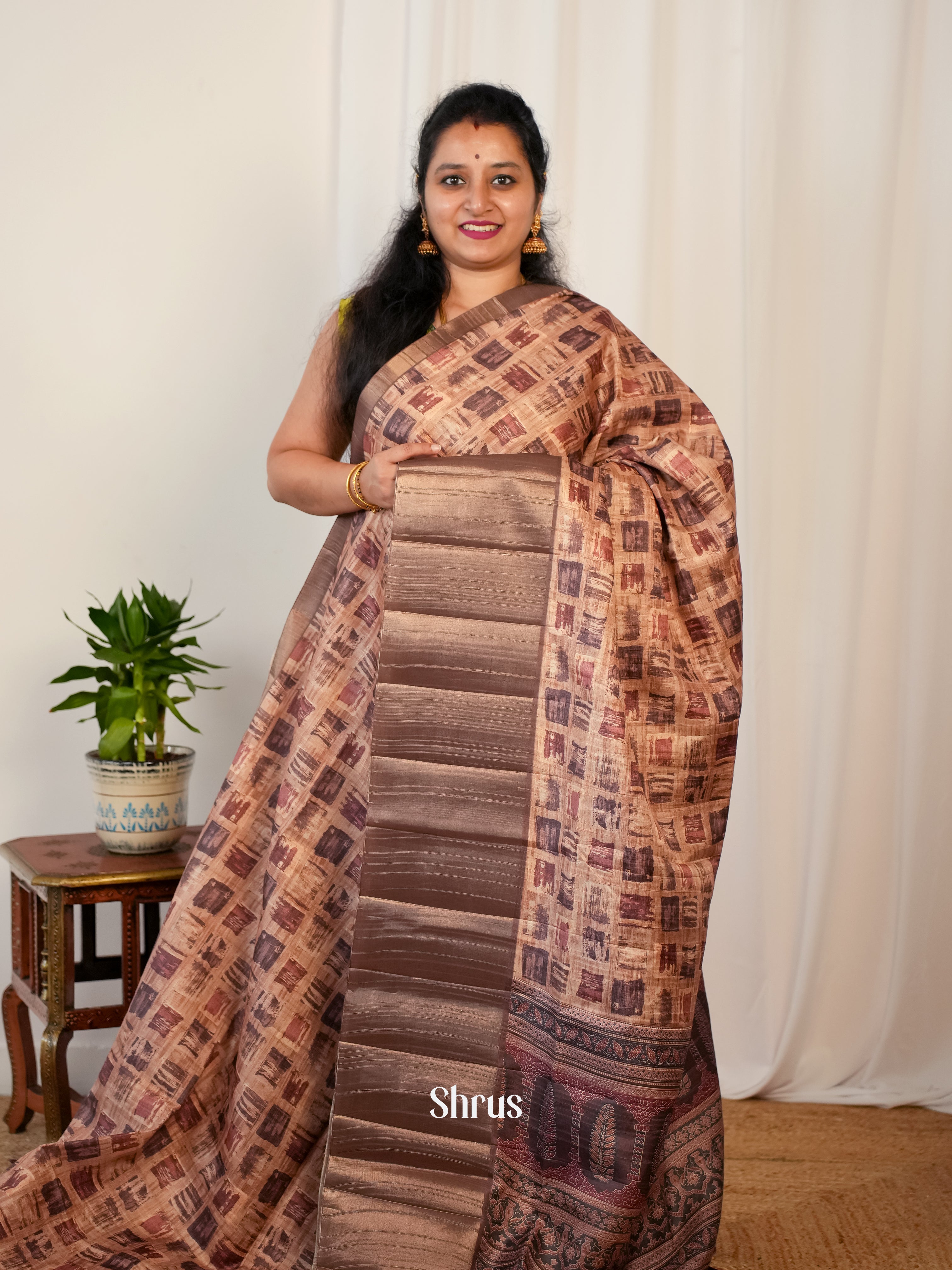 Brown - Matka Cotton Saree - Shop on ShrusEternity.com