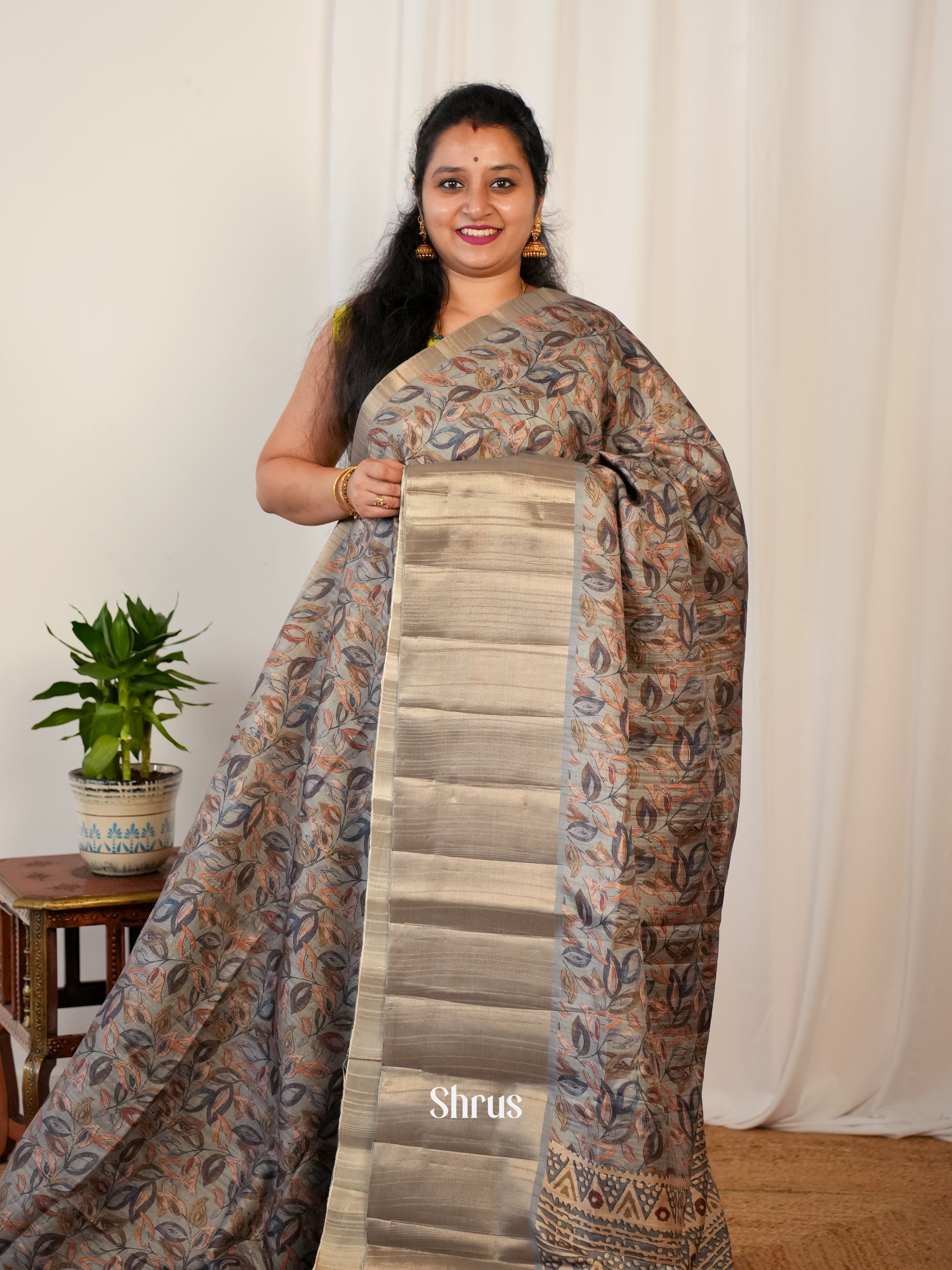 Grey - Matka Cotton Saree - Shop on ShrusEternity.com