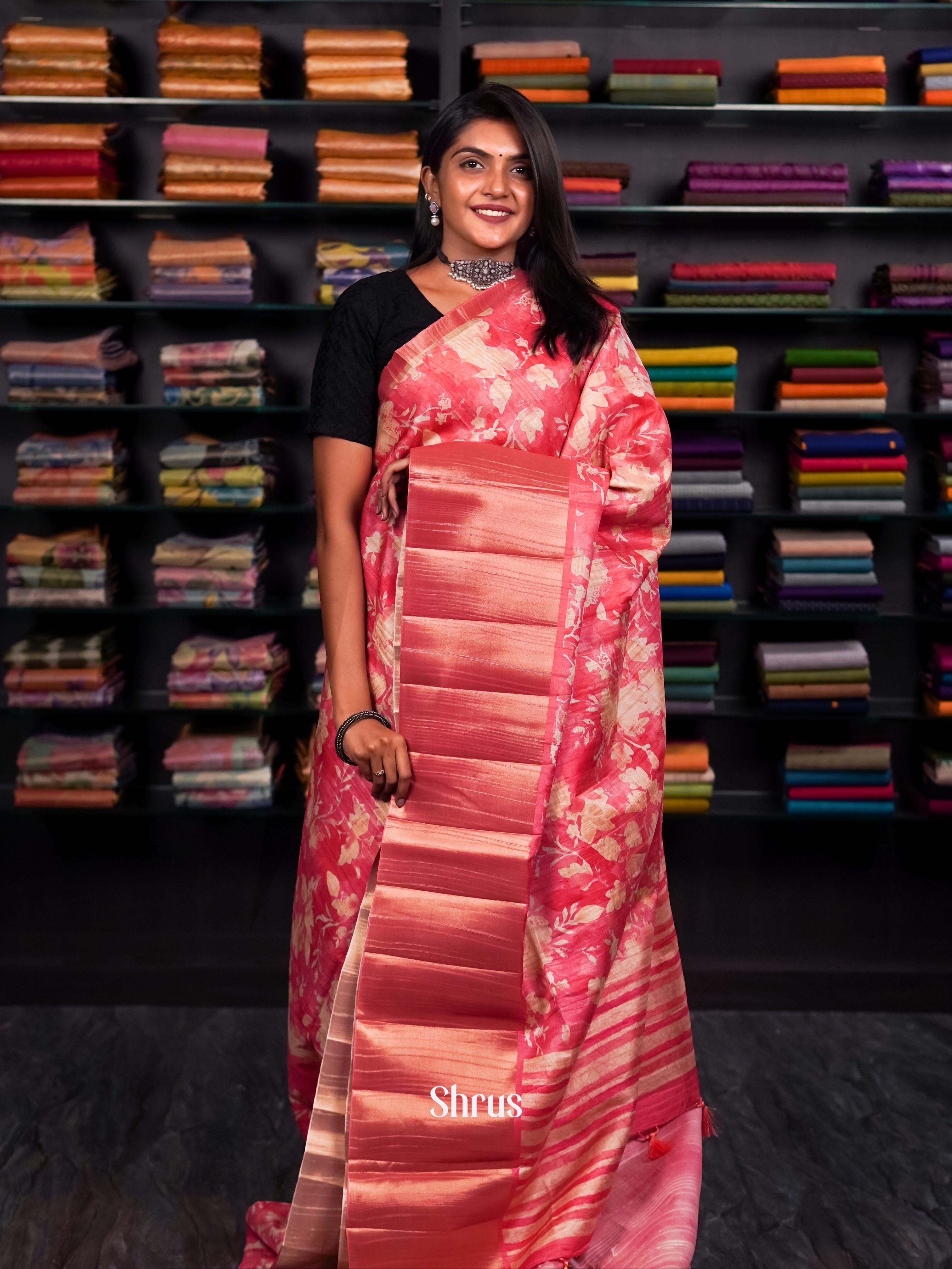 Pink & Beige - matka Cotton Saree - Shop on ShrusEternity.com