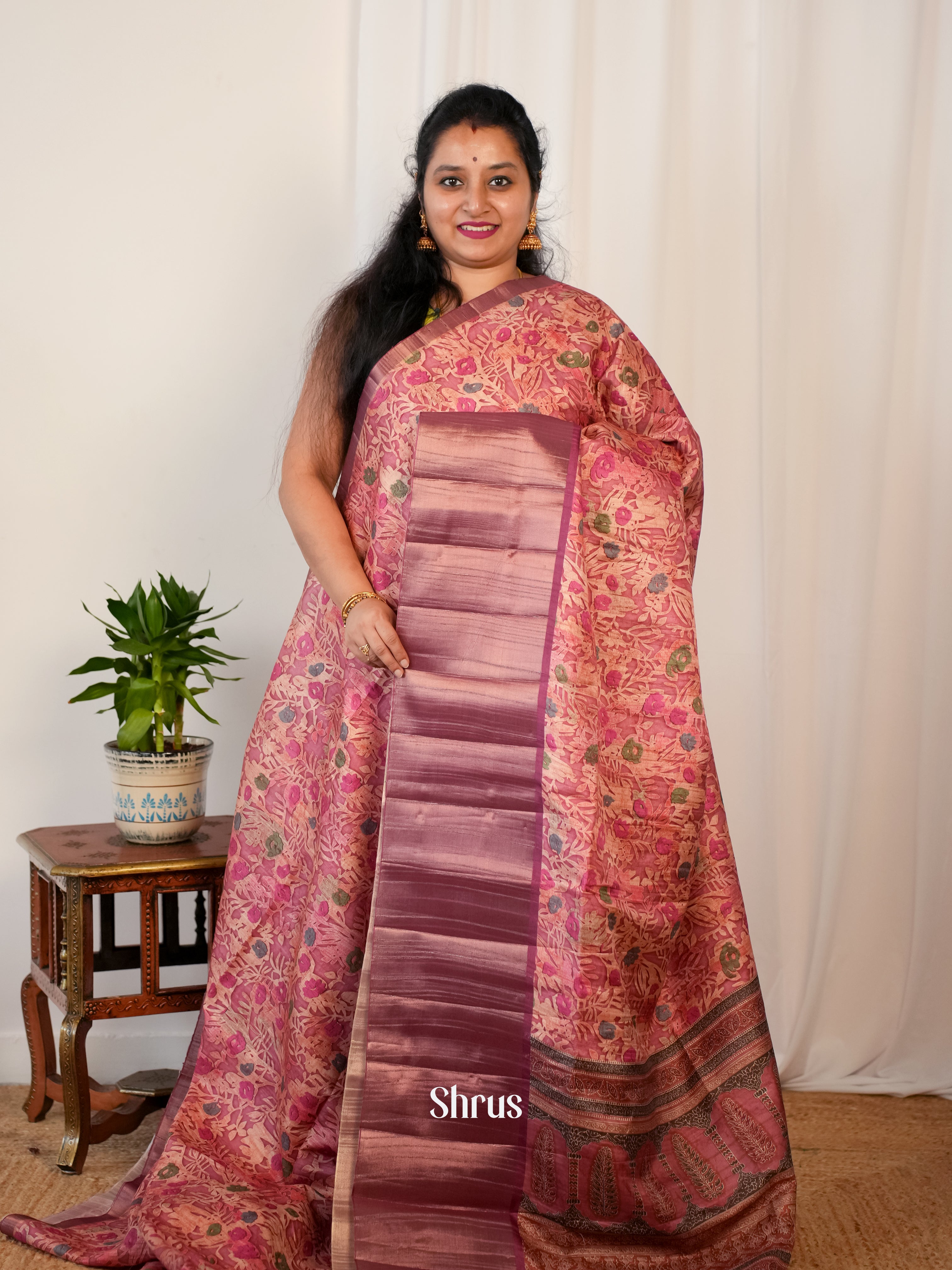 Peach & Purple - Matka Cotton Saree - Shop on ShrusEternity.com
