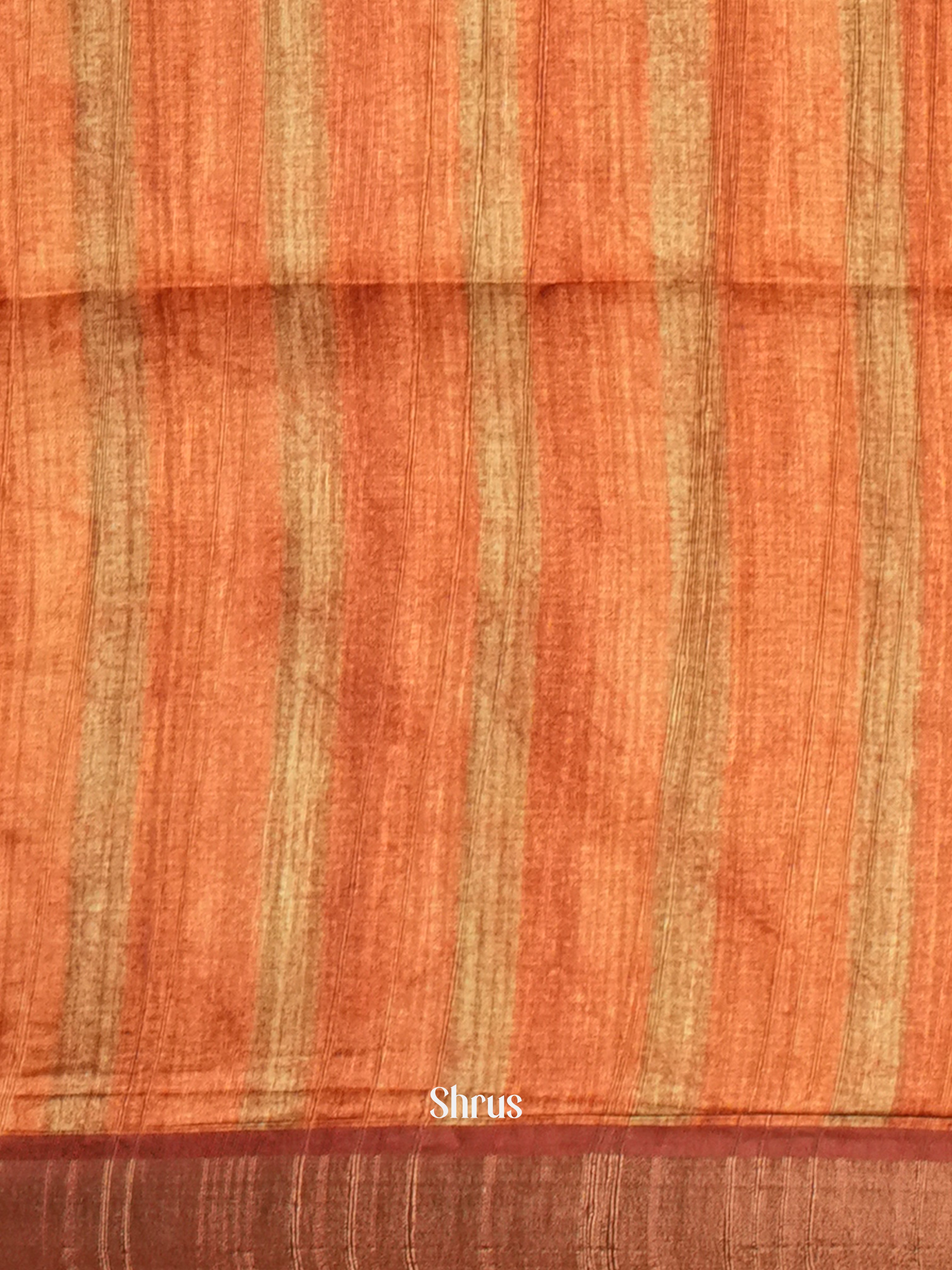 Orange & Brown - Matka Cotton Saree - Shop on ShrusEternity.com