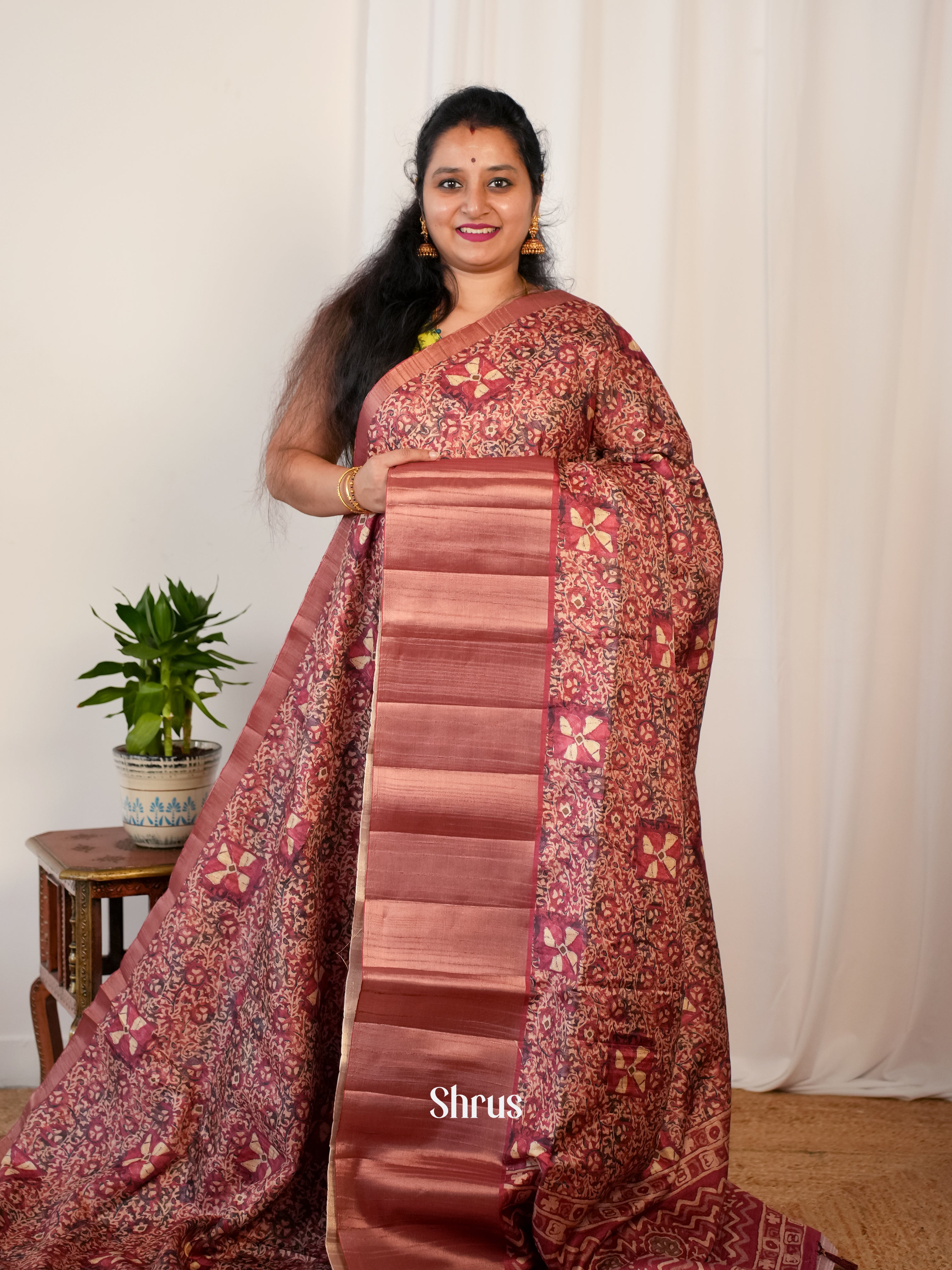 Maroon - Matka Cotton Saree - Shop on ShrusEternity.com