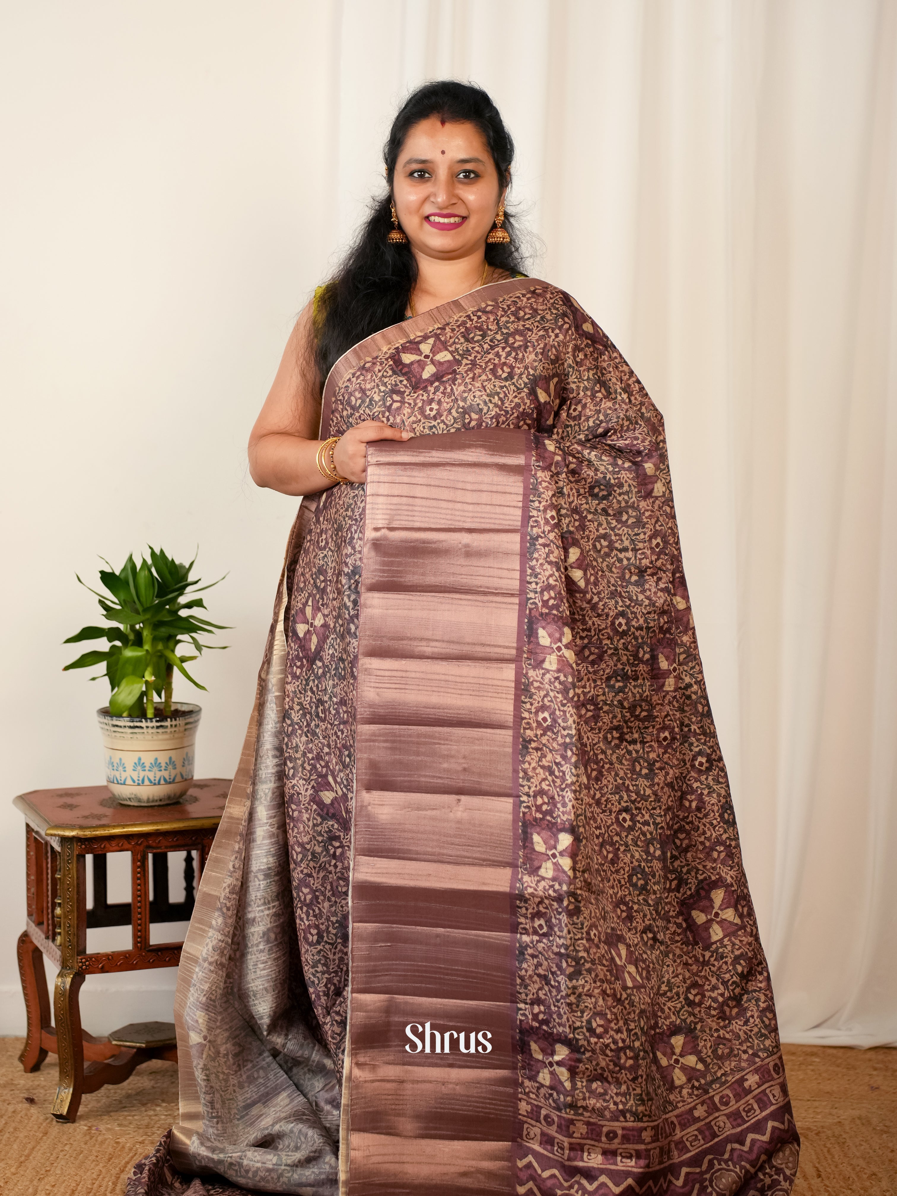 Brown - Matka Cotton Saree - Shop on ShrusEternity.com