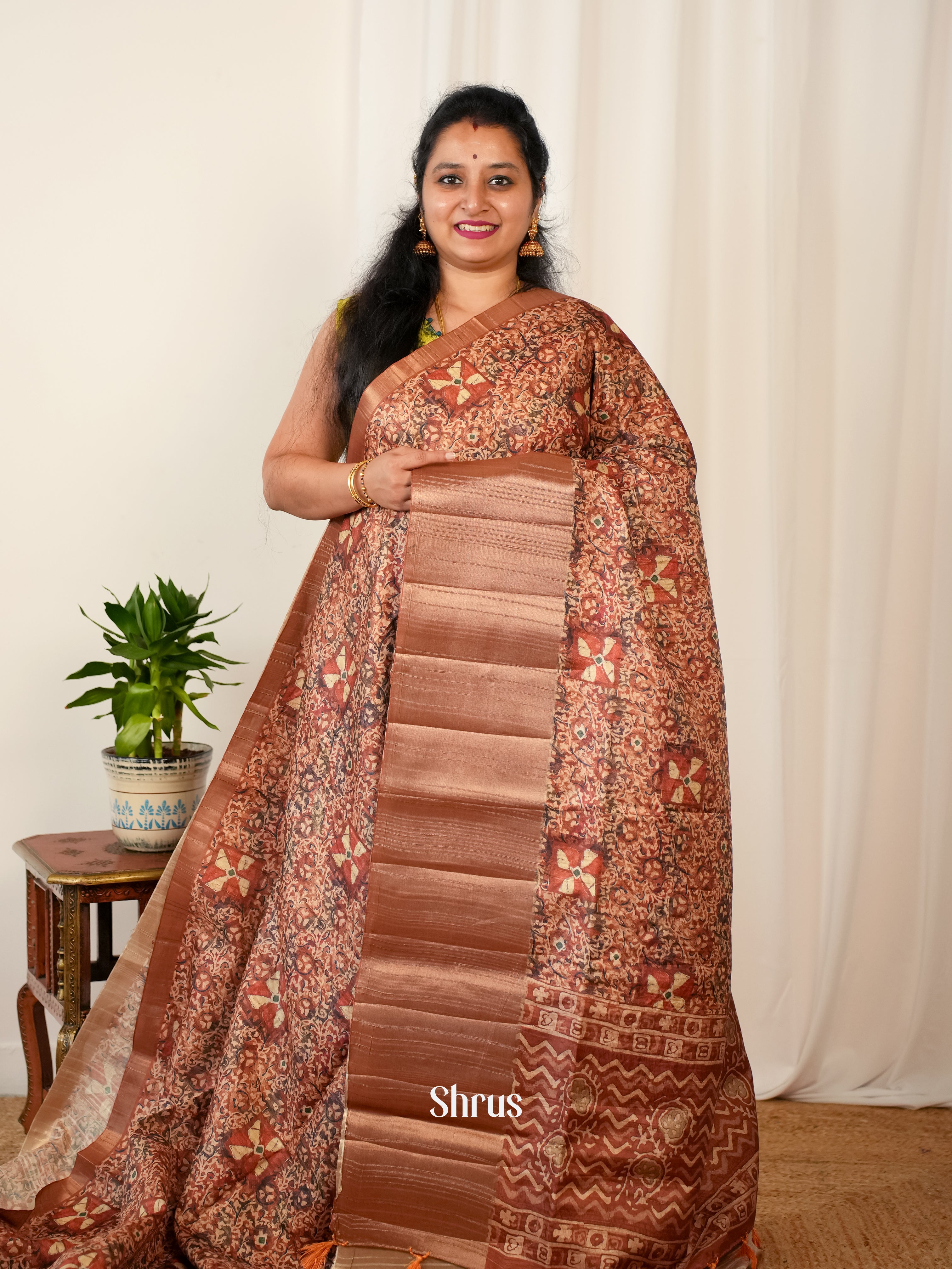 Brown - Matka Cotton Saree - Shop on ShrusEternity.com