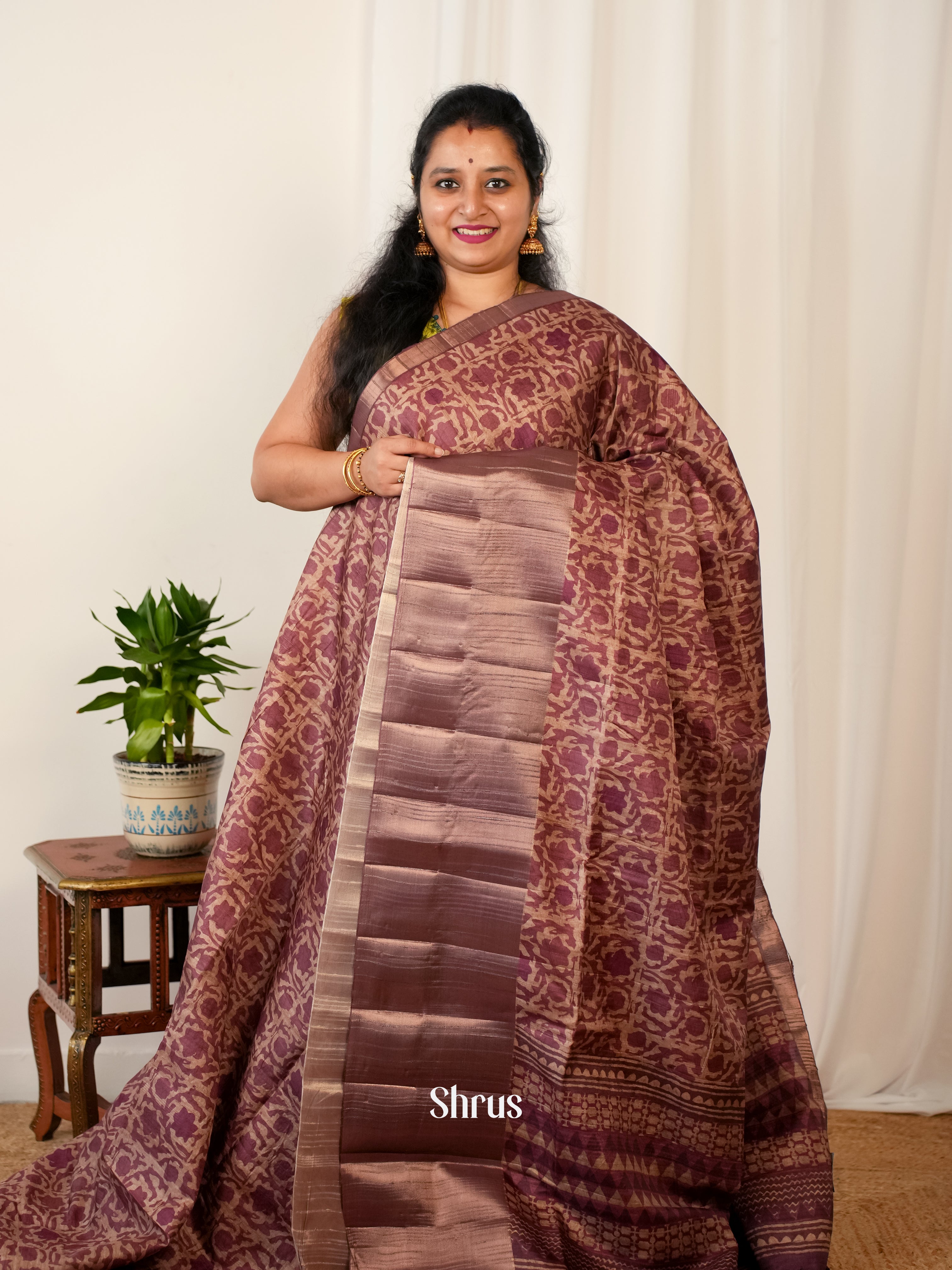 Brown - Matka Cotton Saree - Shop on ShrusEternity.com