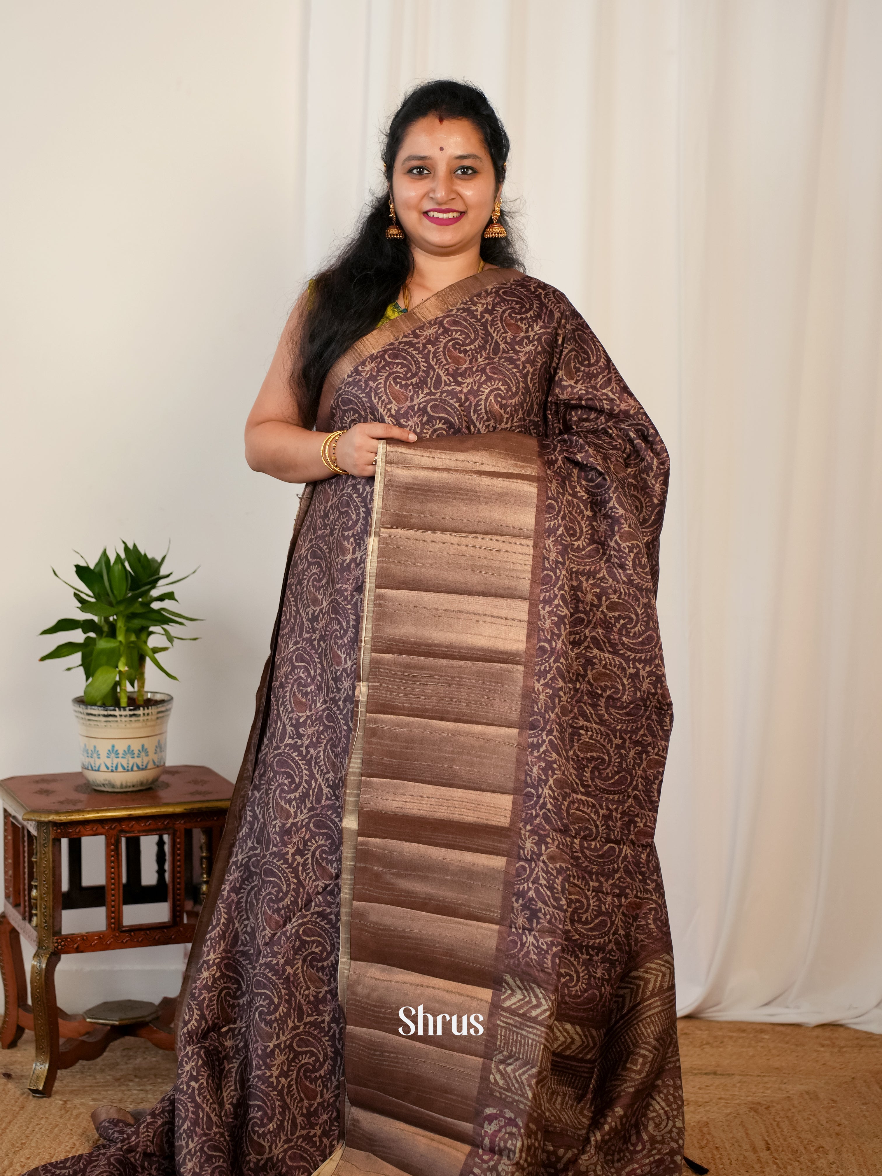 Brown - Matka Cotton Saree - Shop on ShrusEternity.com