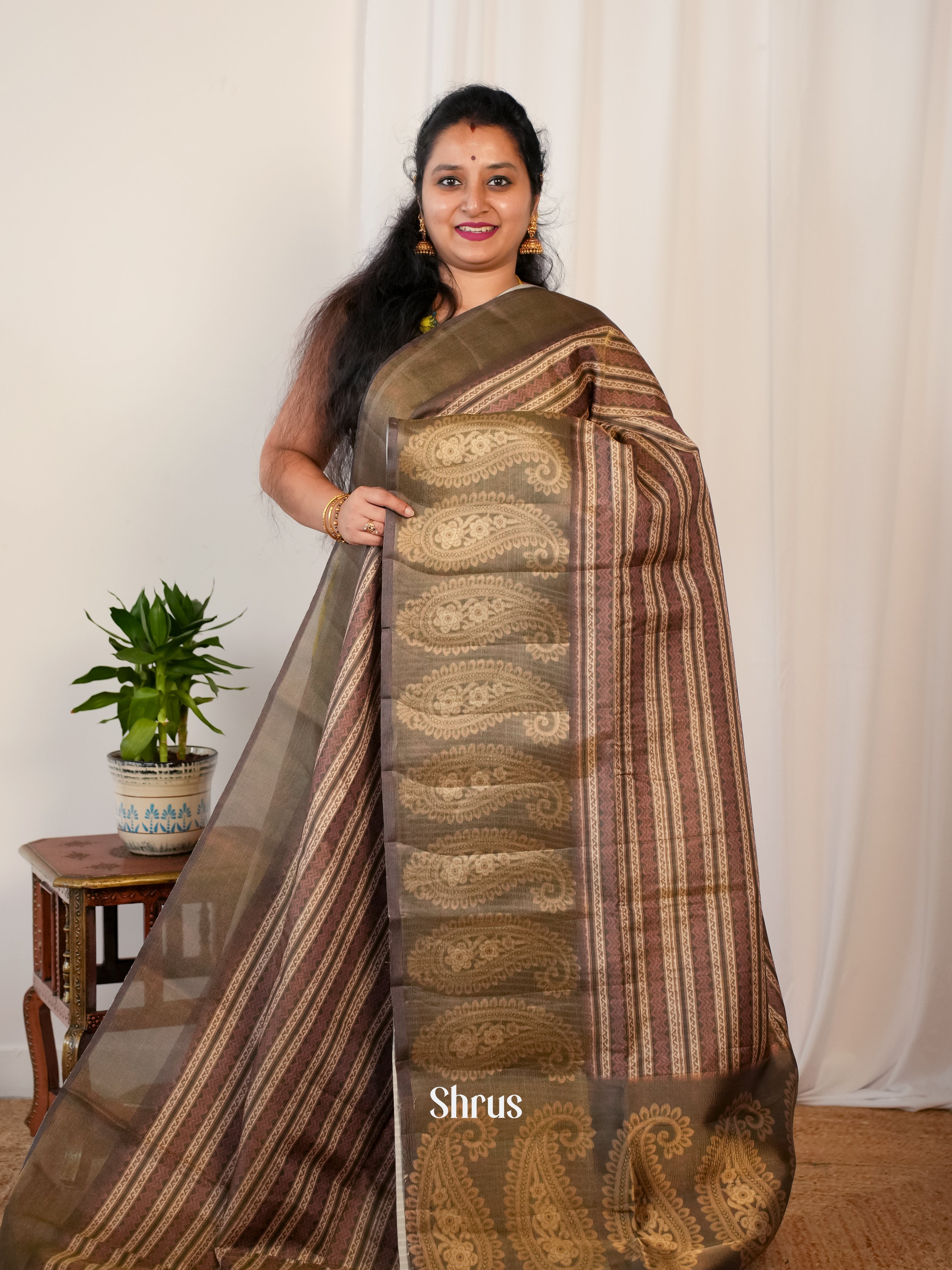 Brown- Matka Cotton Saree - Shop on ShrusEternity.com