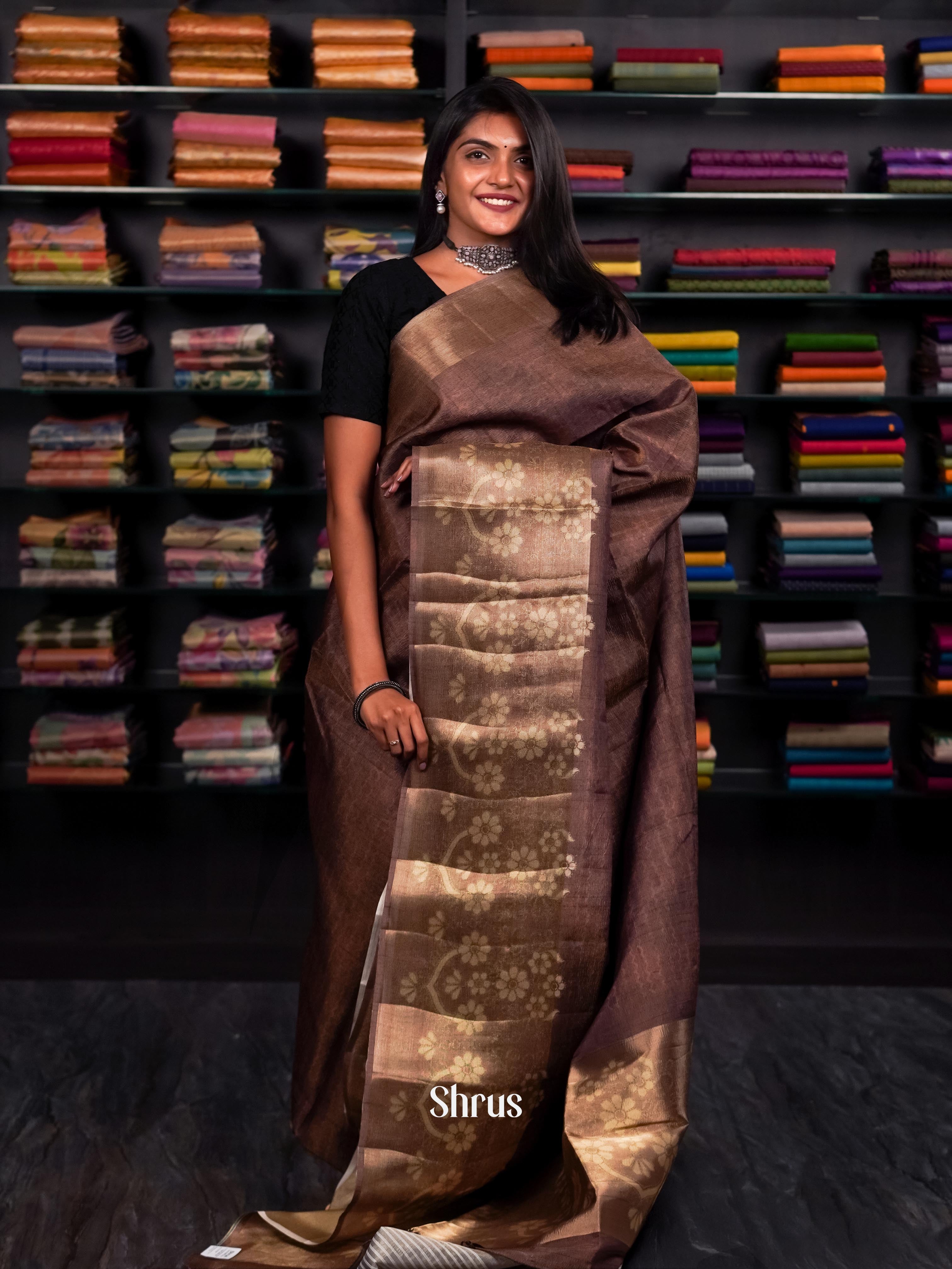 Olive Brown - matka Cotton Saree - Shop on ShrusEternity.com
