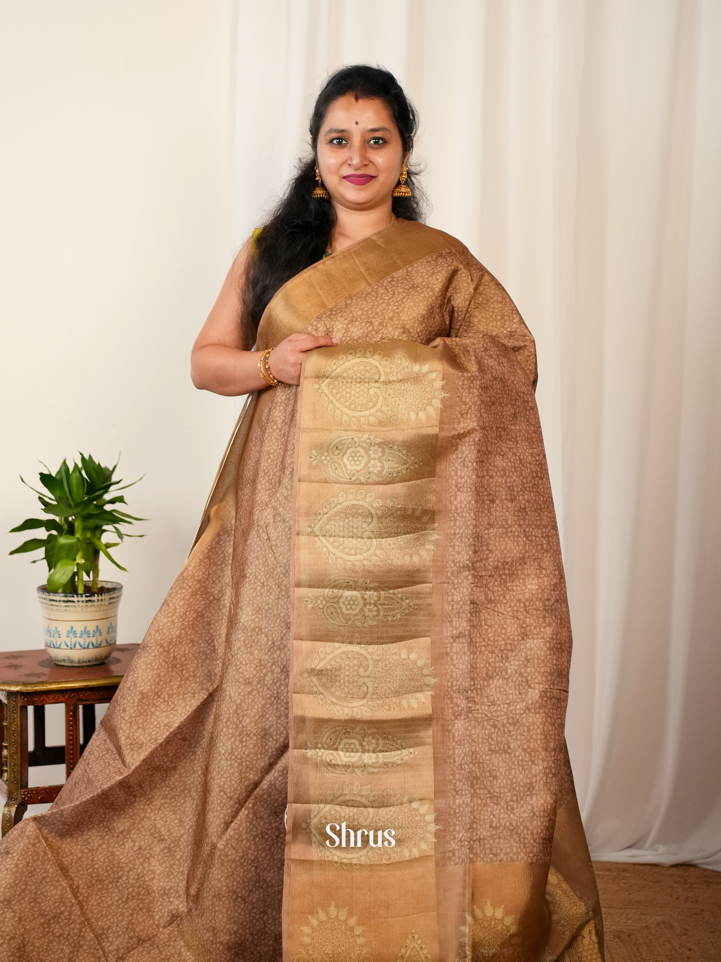 Brown - Matka Cotton Saree - Shop on ShrusEternity.com