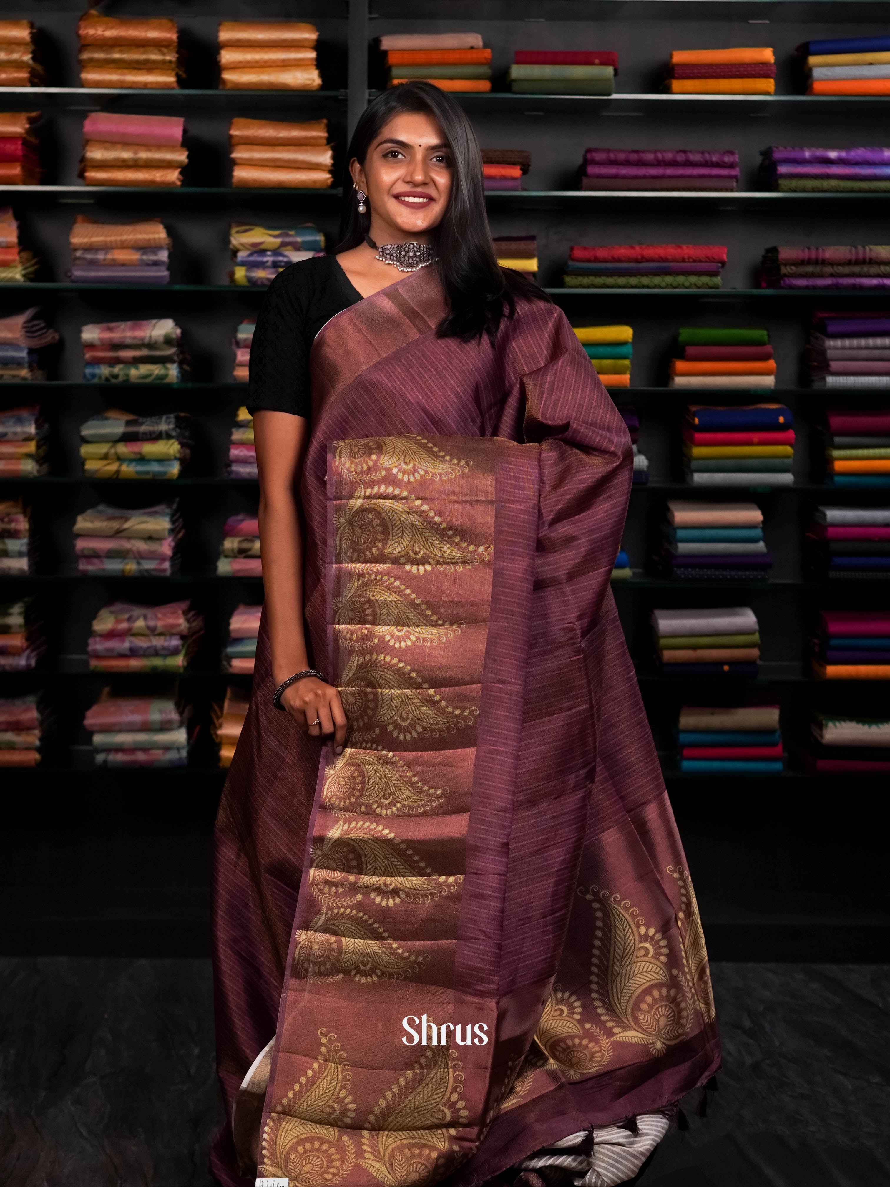 Glittering Maroon - matka Cotton Saree - Shop on ShrusEternity.com
