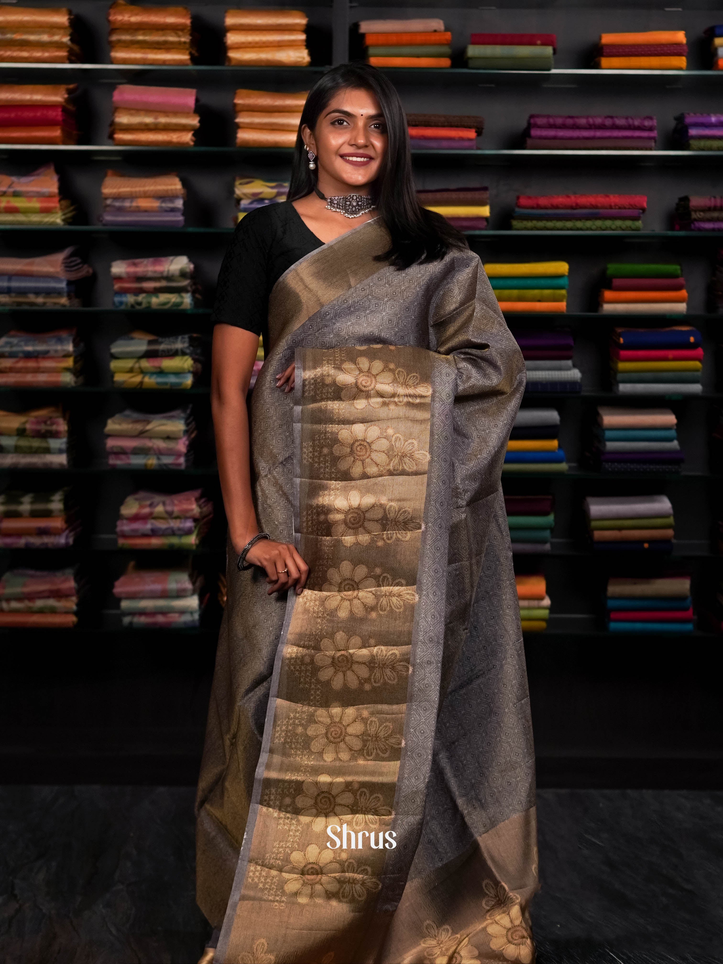 Glitterring Grey - matka Cotton Saree - Shop on ShrusEternity.com