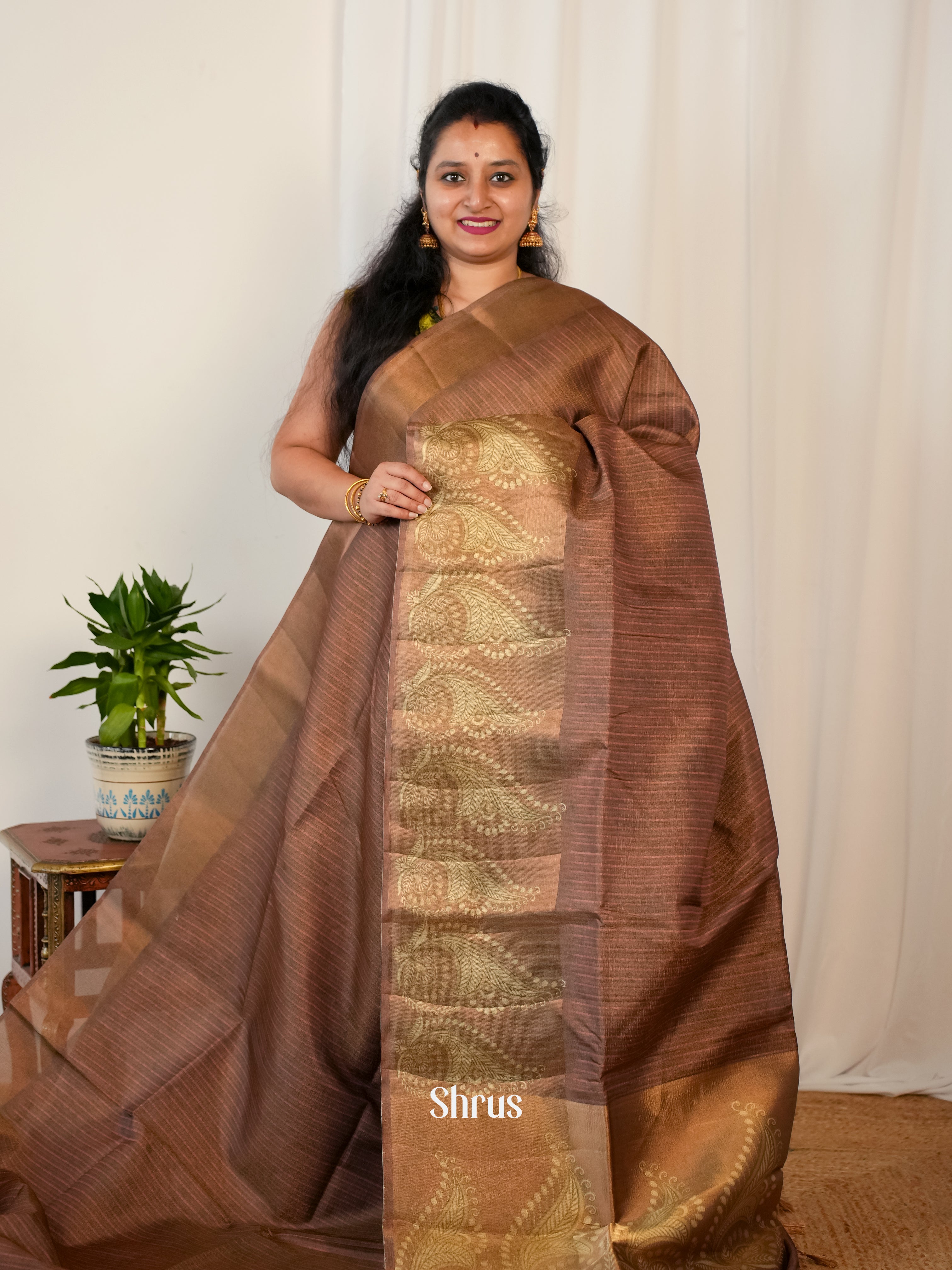Brown - Matka Cotton Saree - Shop on ShrusEternity.com