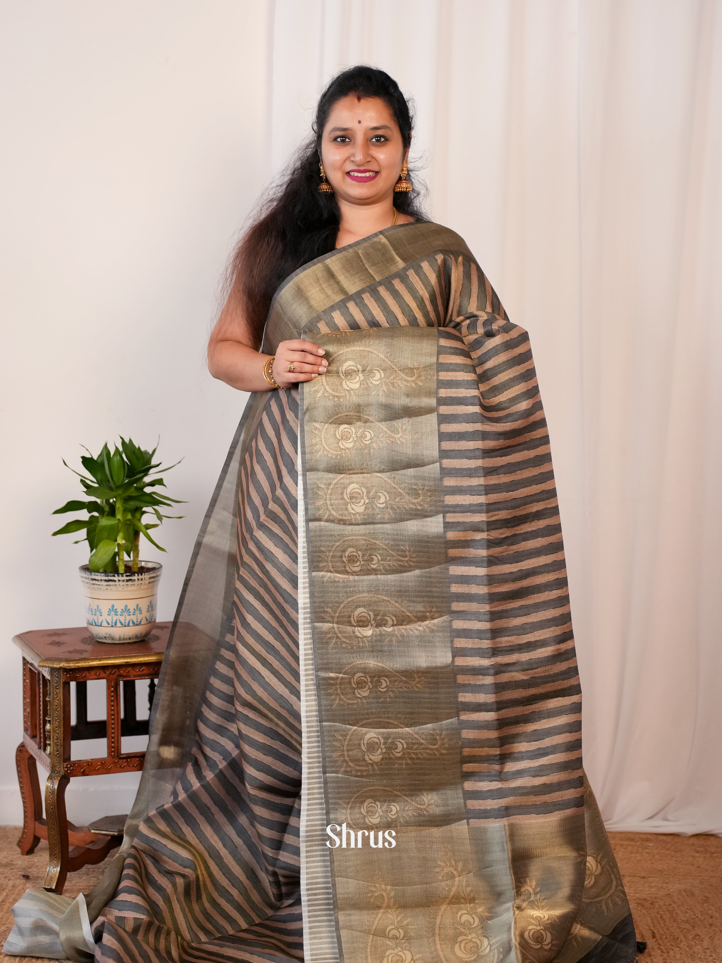 Grey - Matka Cotton Saree - Shop on ShrusEternity.com