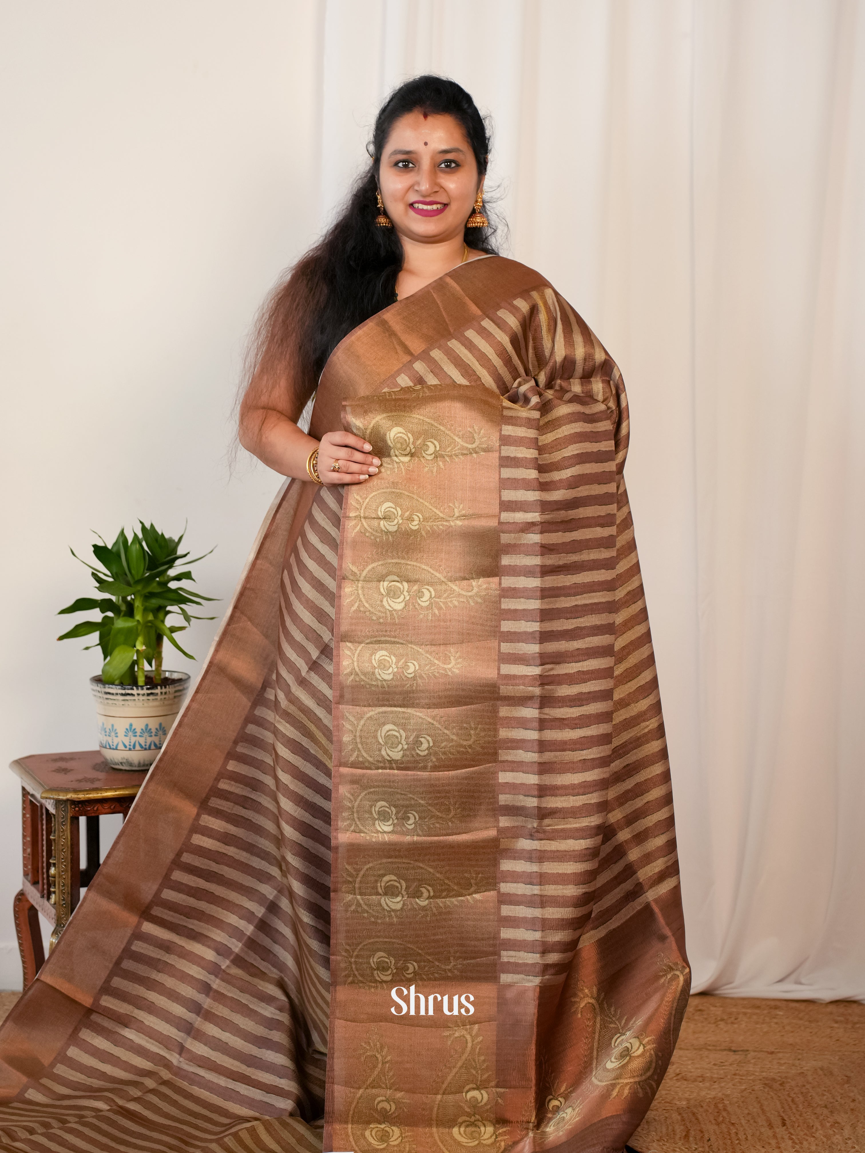Brown - Matka Cotton Saree - Shop on ShrusEternity.com
