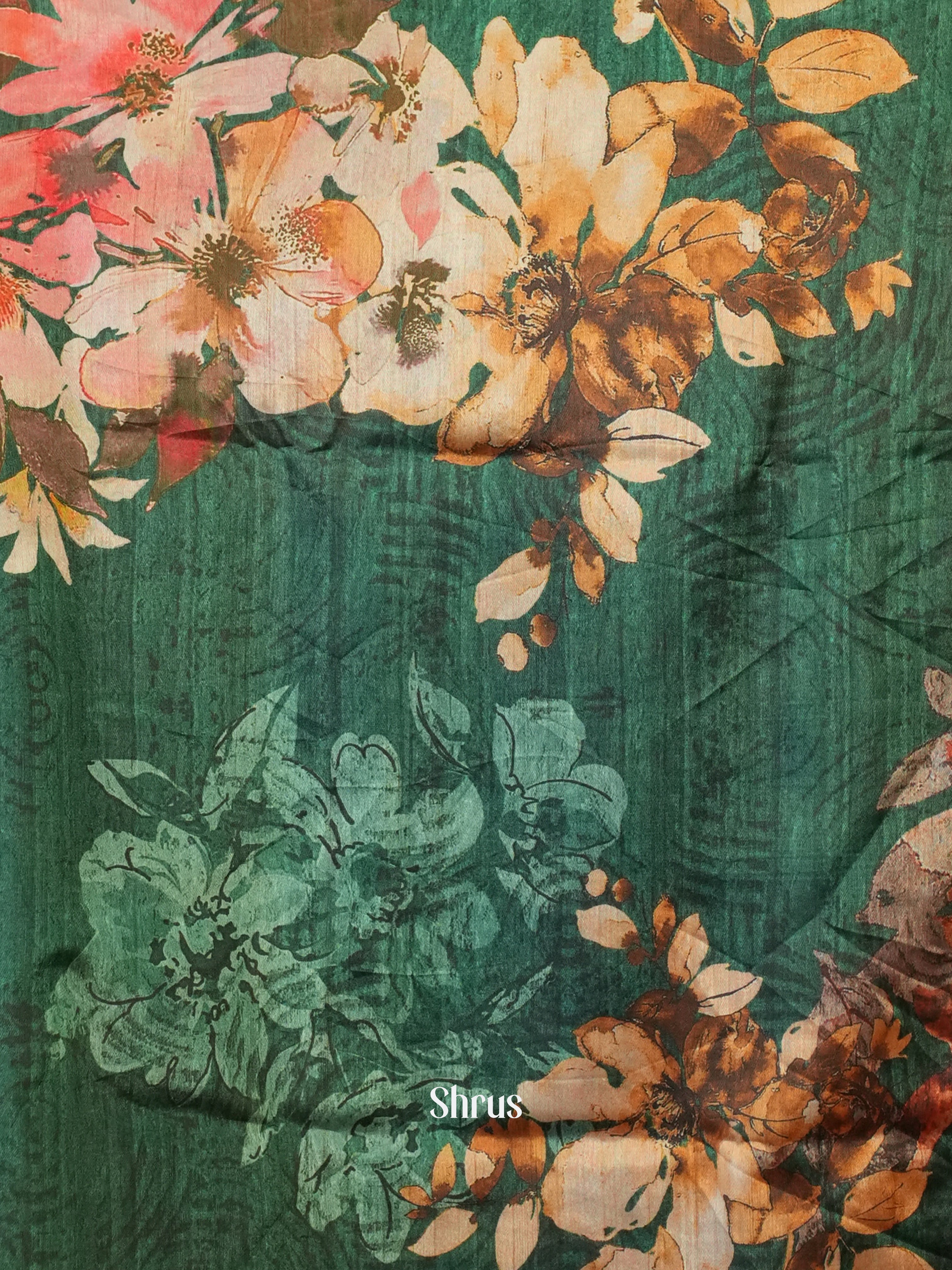 Cream & Green - Matka Cotton Saree - Shop on ShrusEternity.com