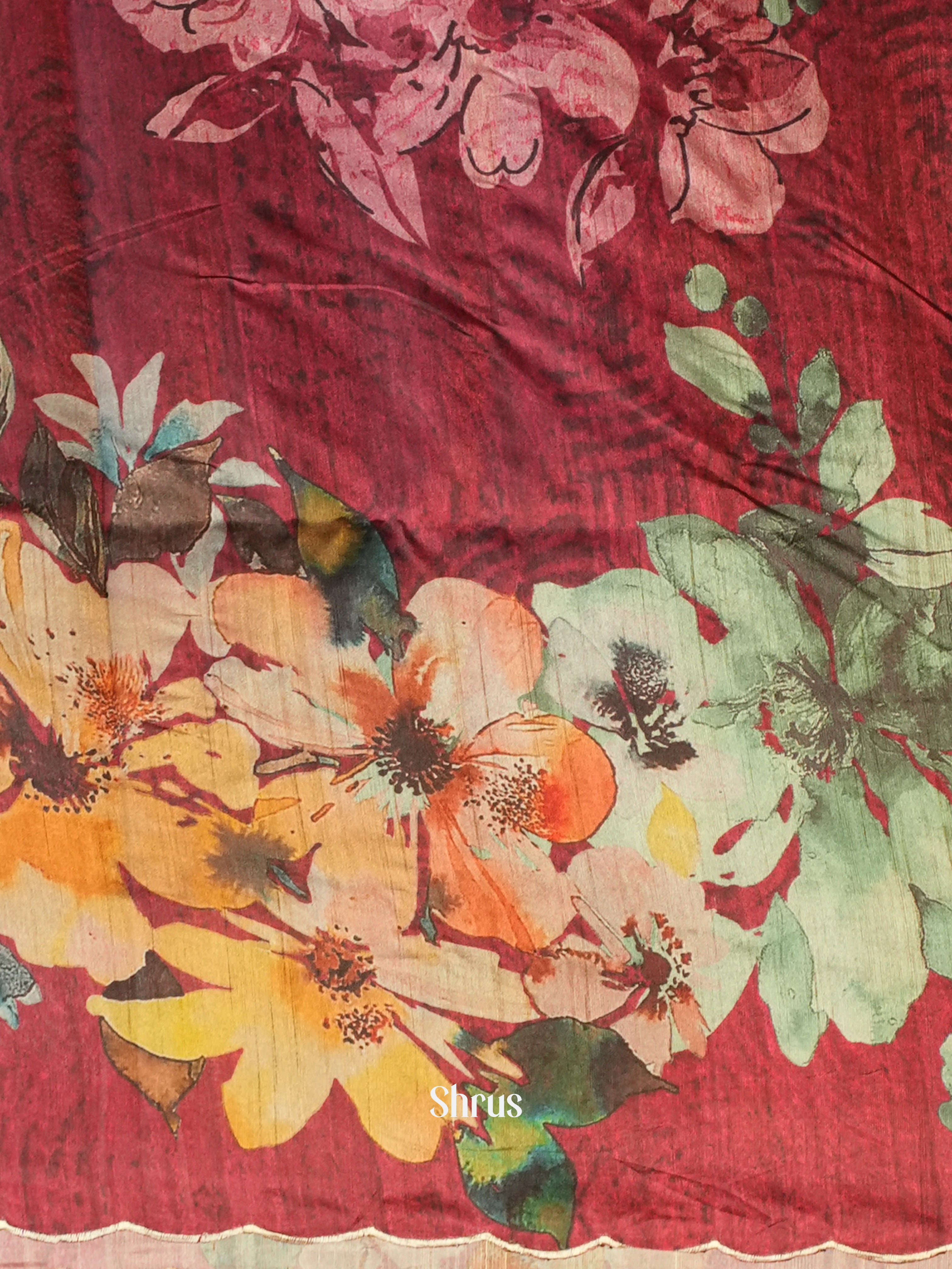 Cream & Maroon - Matka Cotton Saree - Shop on ShrusEternity.com