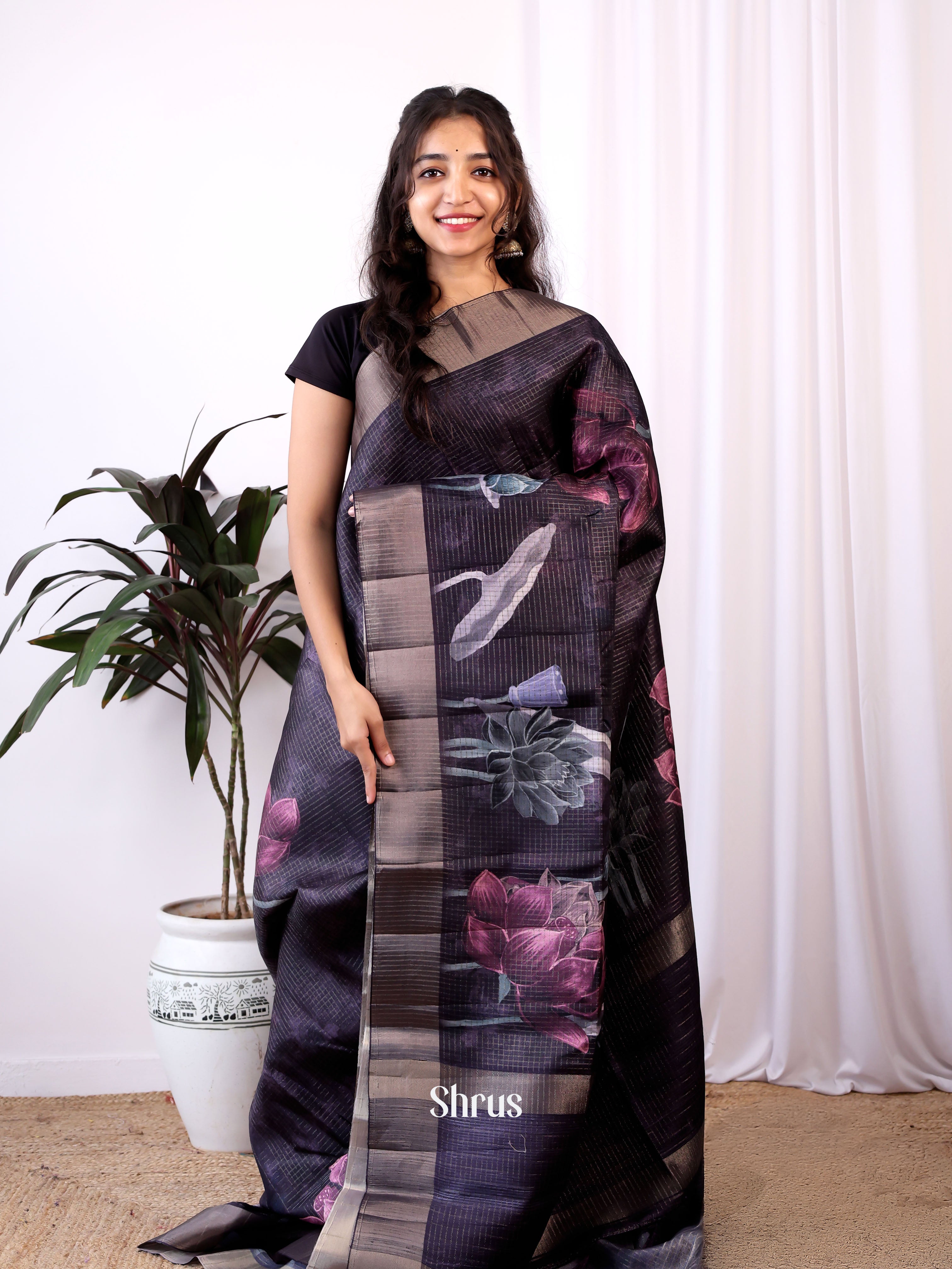 Violet- Semi Tussar Saree - Shop on ShrusEternity.com