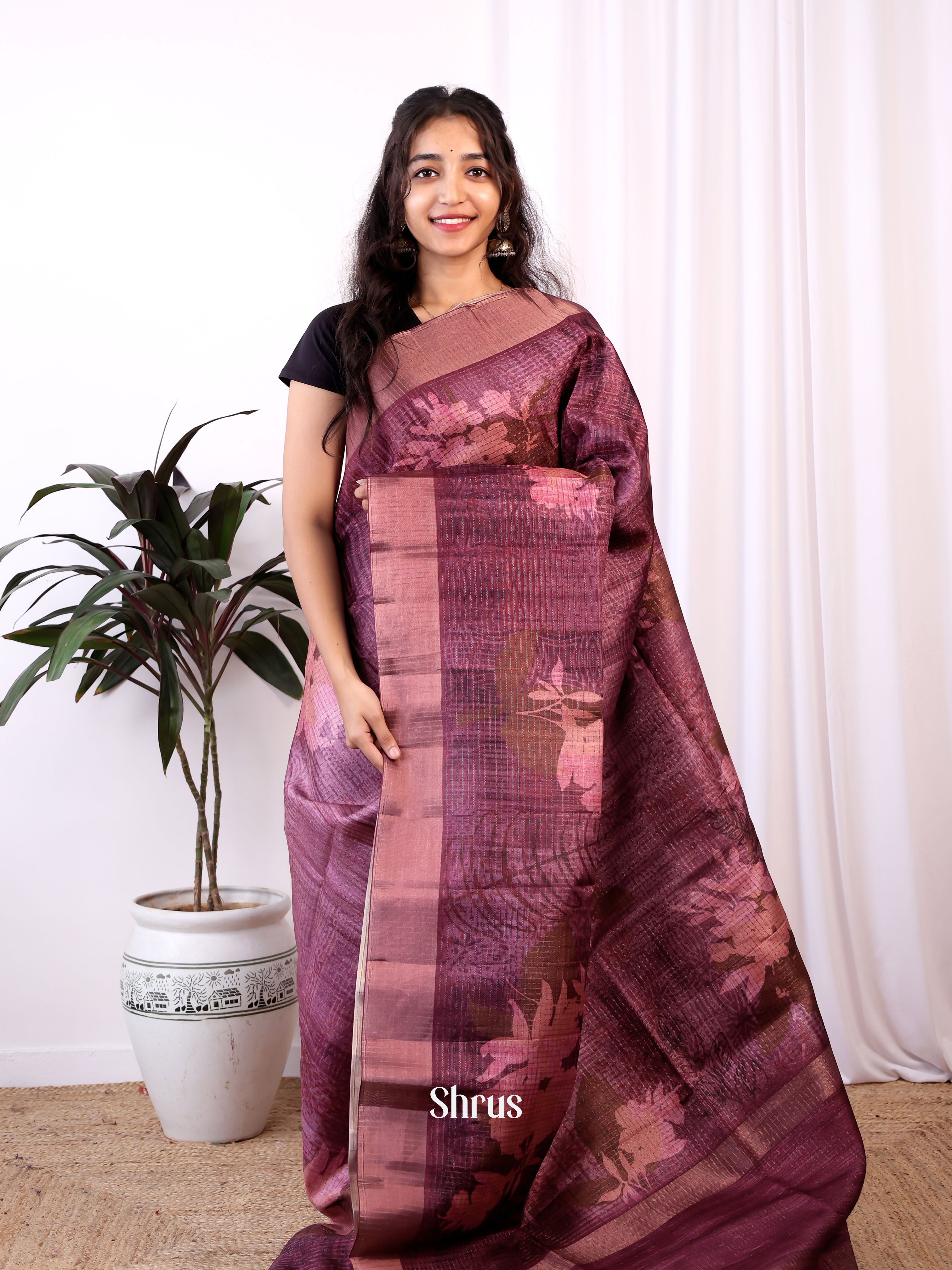 Purple - Semi Tussar Saree - Shop on ShrusEternity.com