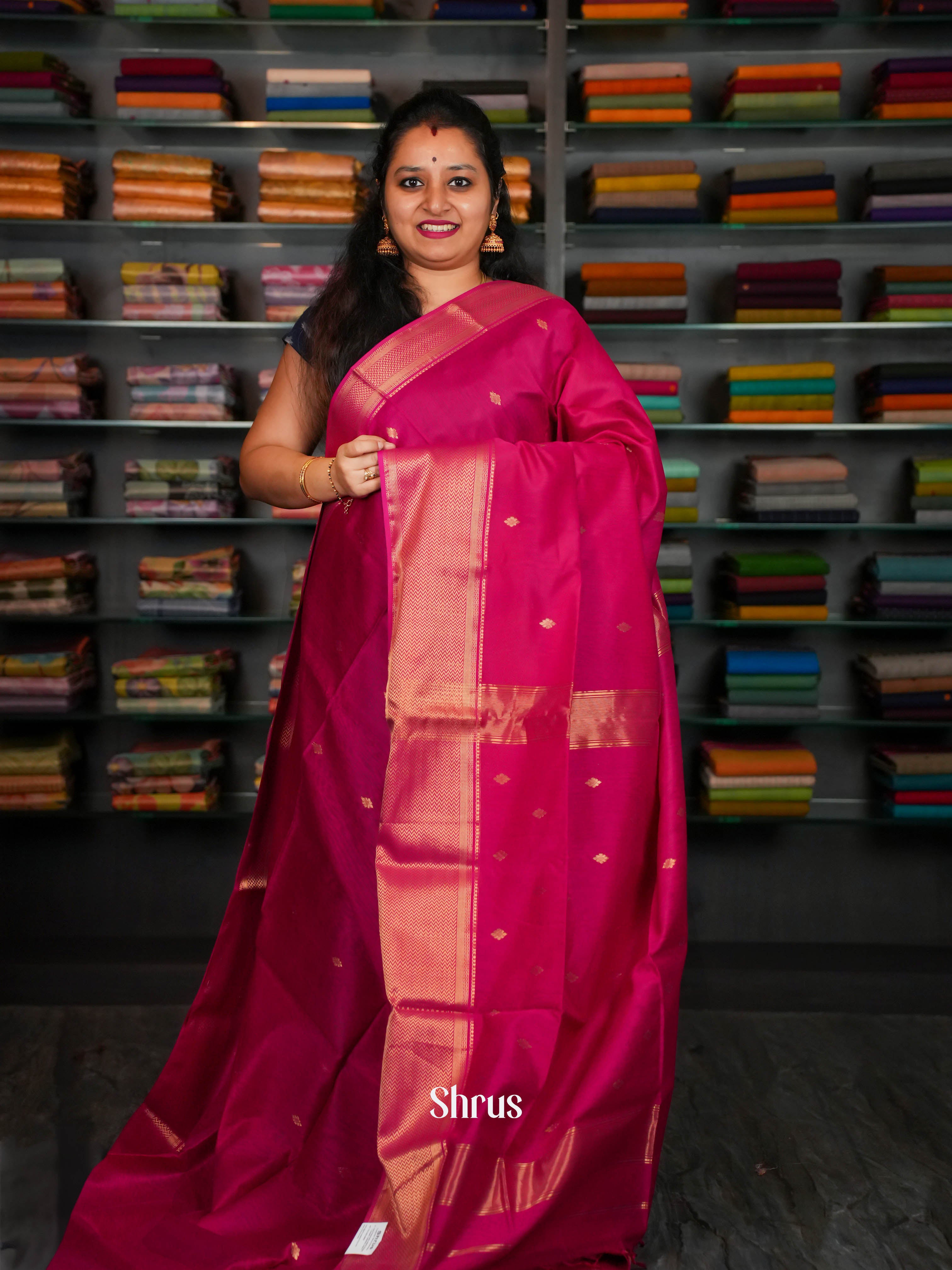 Rosy Red - Maheshwari silkcotton Saree - Shop on ShrusEternity.com