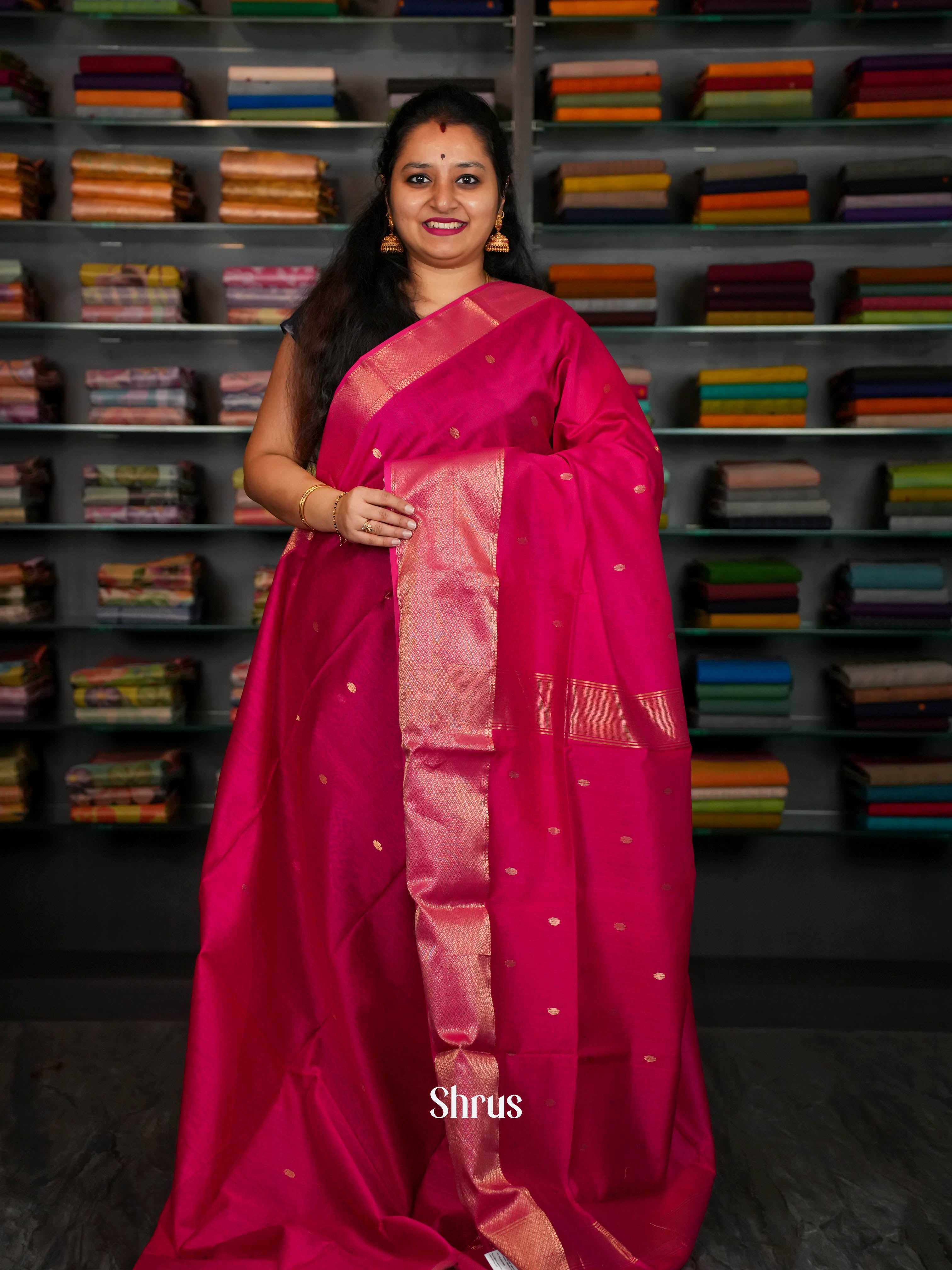 Rosy Red - Maheshwari silkcotton Saree - Shop on ShrusEternity.com