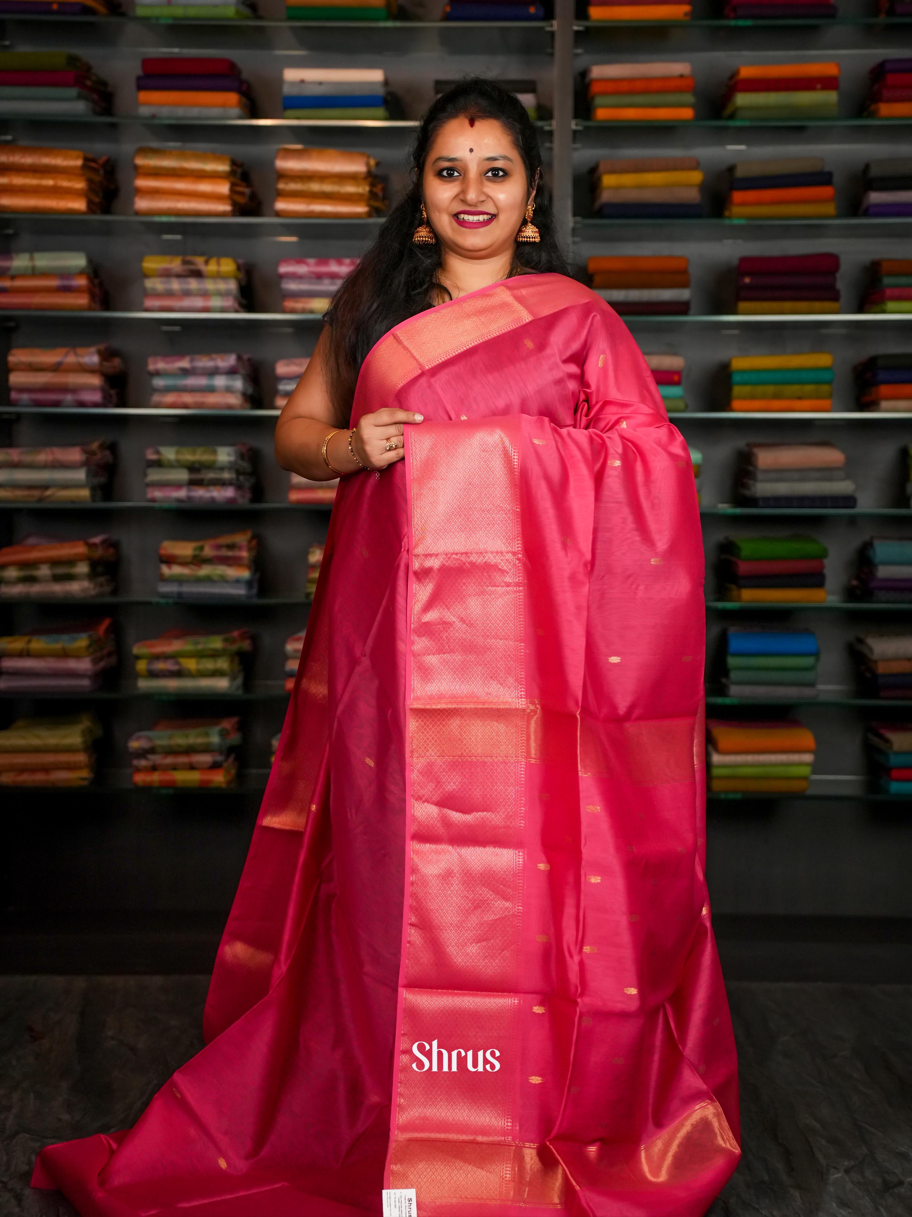Pink - Maheshwari silkcotton Saree - Shop on ShrusEternity.com