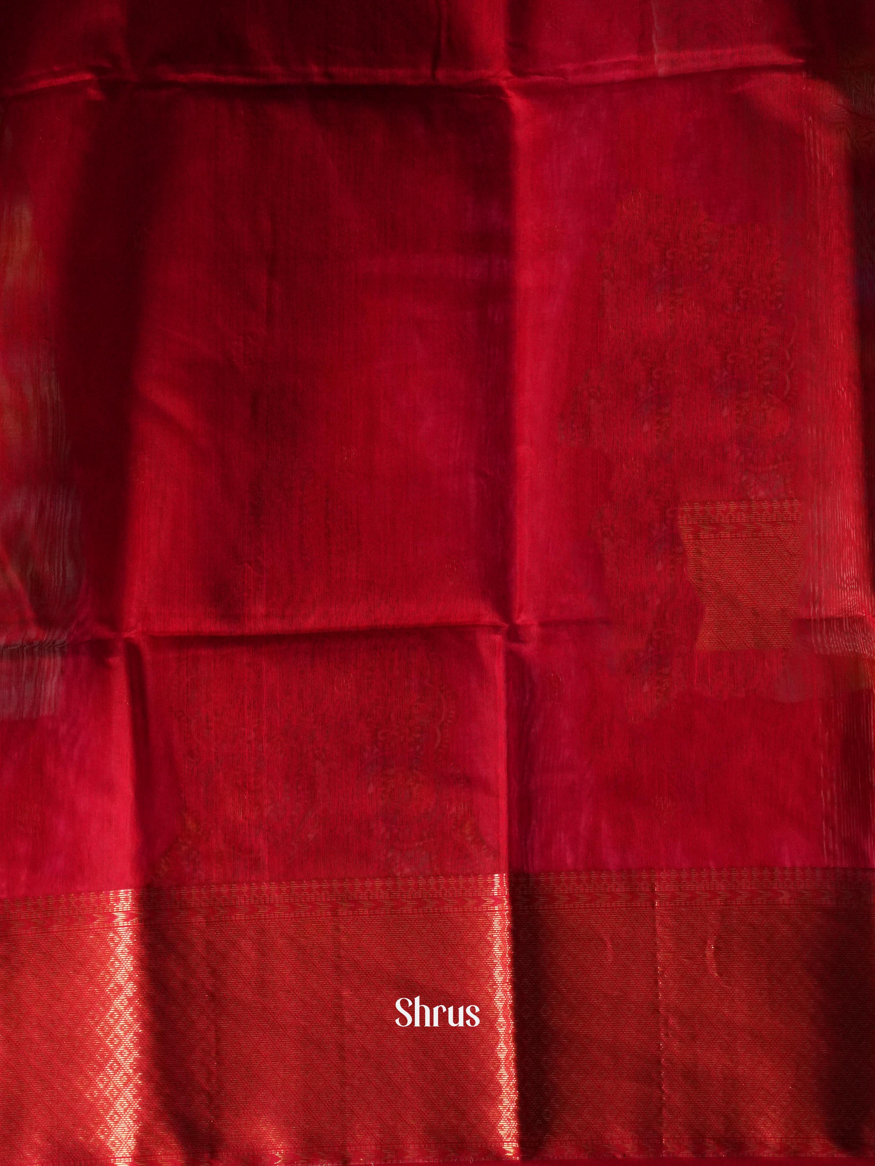 Fiery orange & Red Maheshwari silkcotton Saree - Shop on ShrusEternity.com