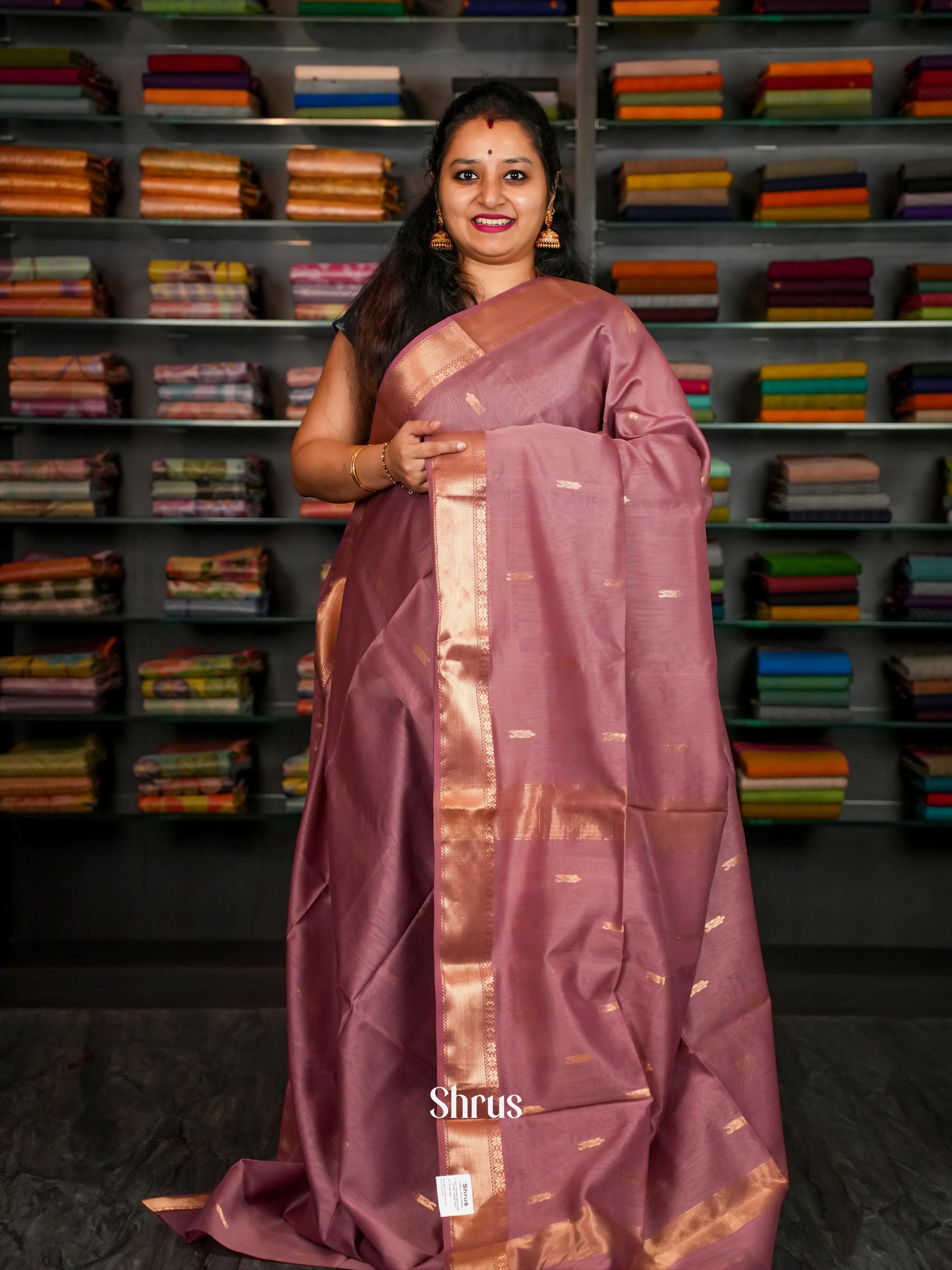 Peach - Maheshwari silkcotton Saree - Shop on ShrusEternity.com