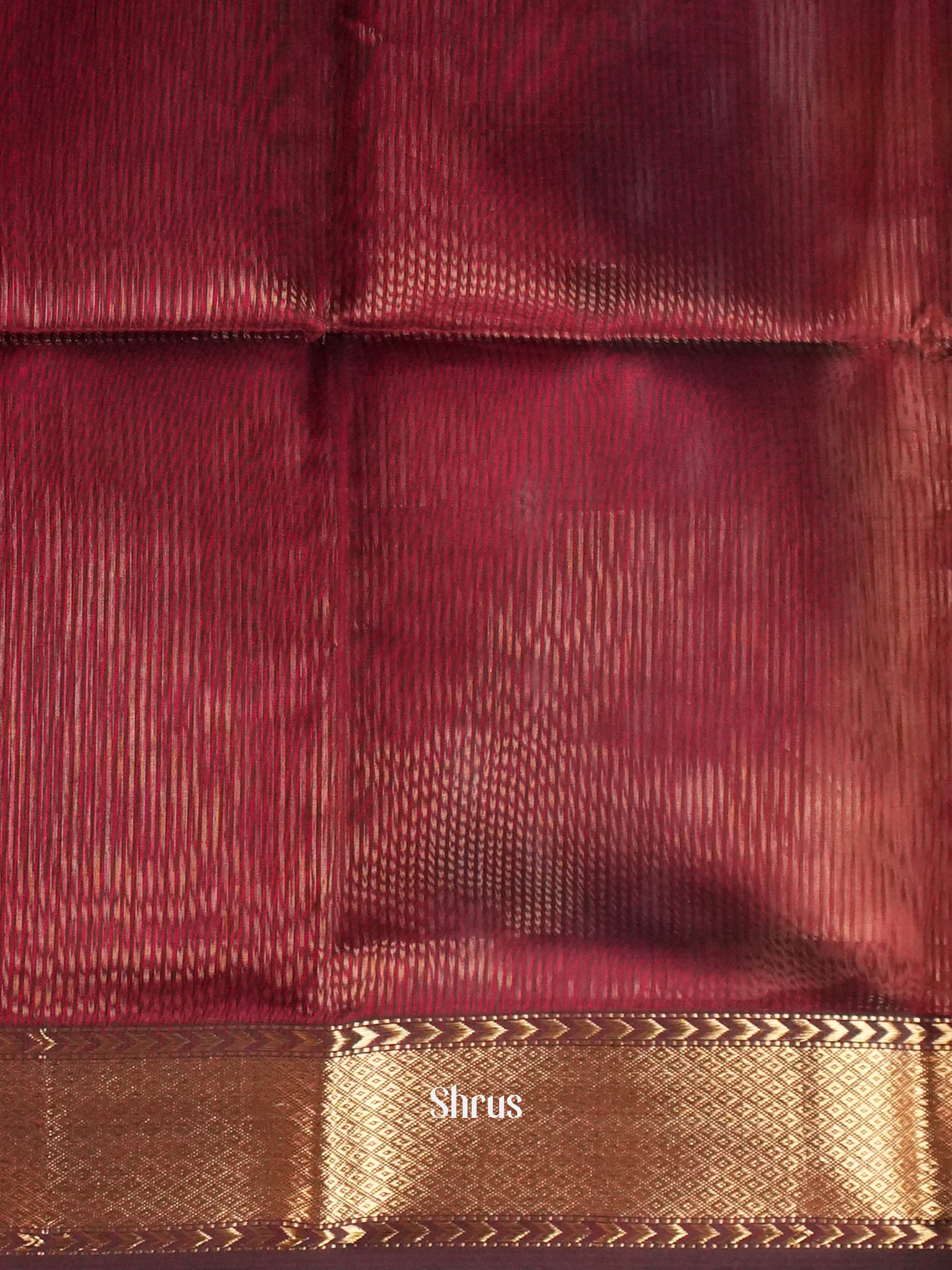 Maroon Maheshwari silkcotton Saree - Shop on ShrusEternity.com