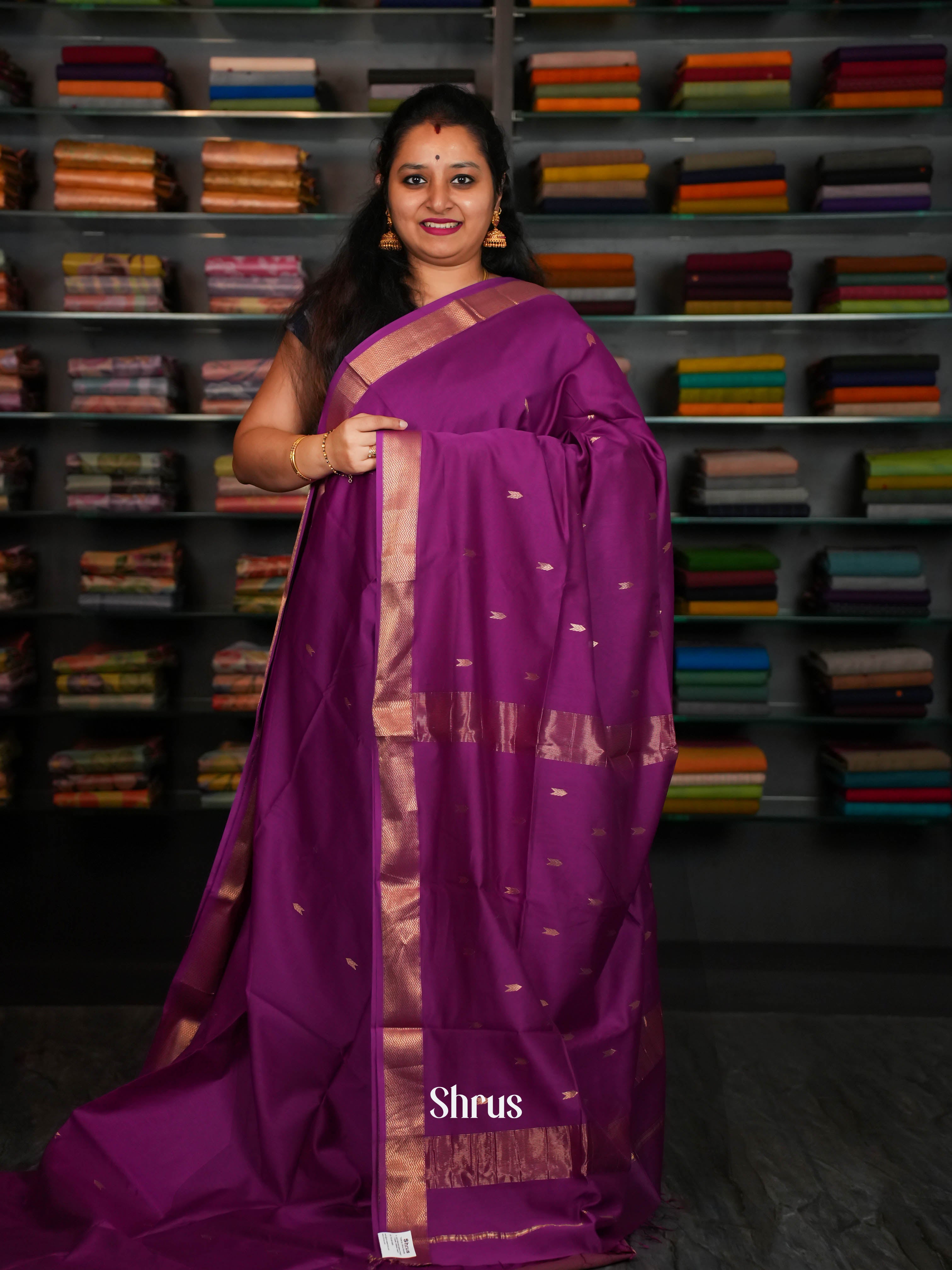 Rasberry Purple - Maheshwari silkcotton Saree - Shop on ShrusEternity.com