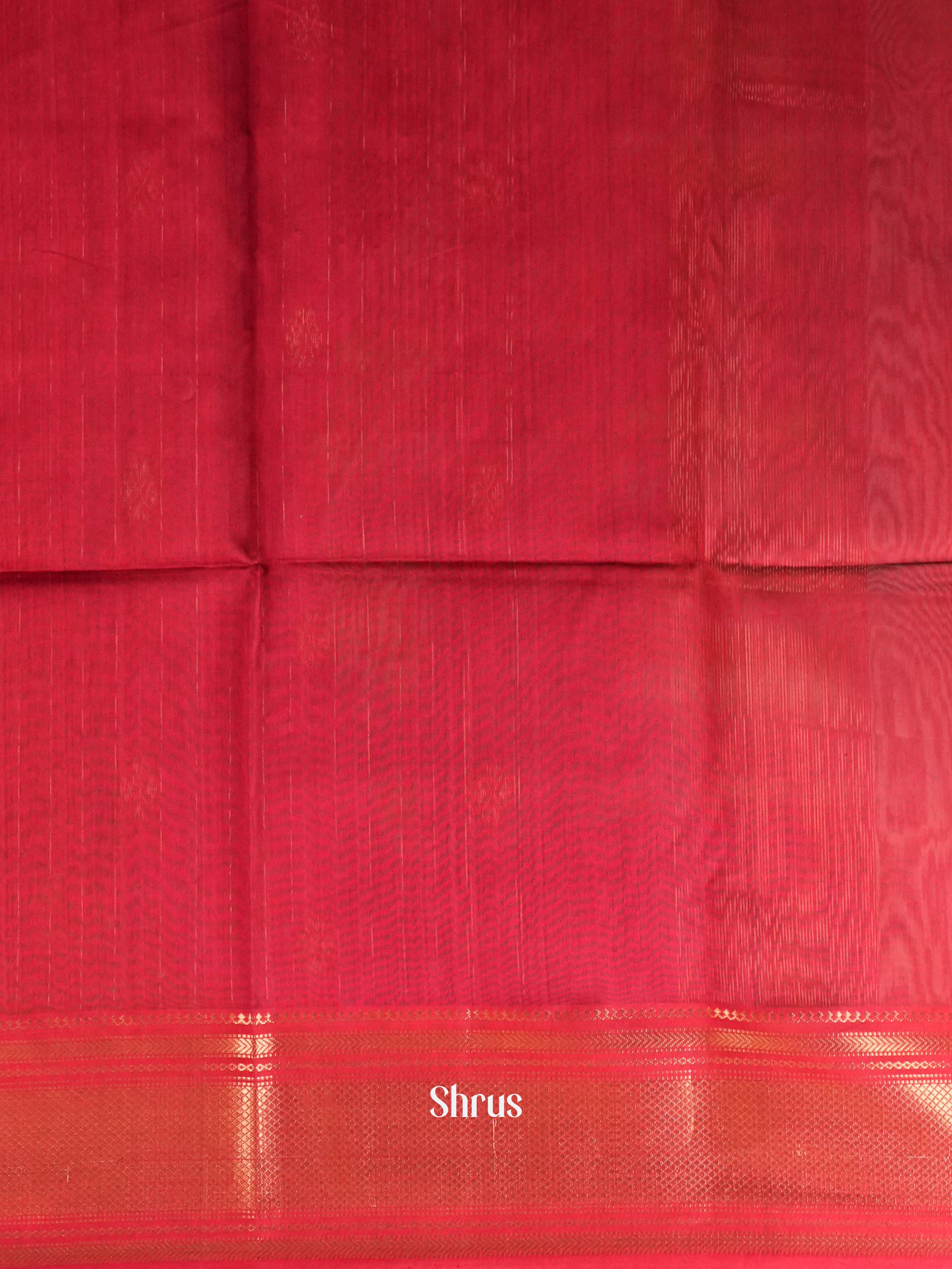 Grey Red Maheshwari silkcotton Saree - Shop on ShrusEternity.com