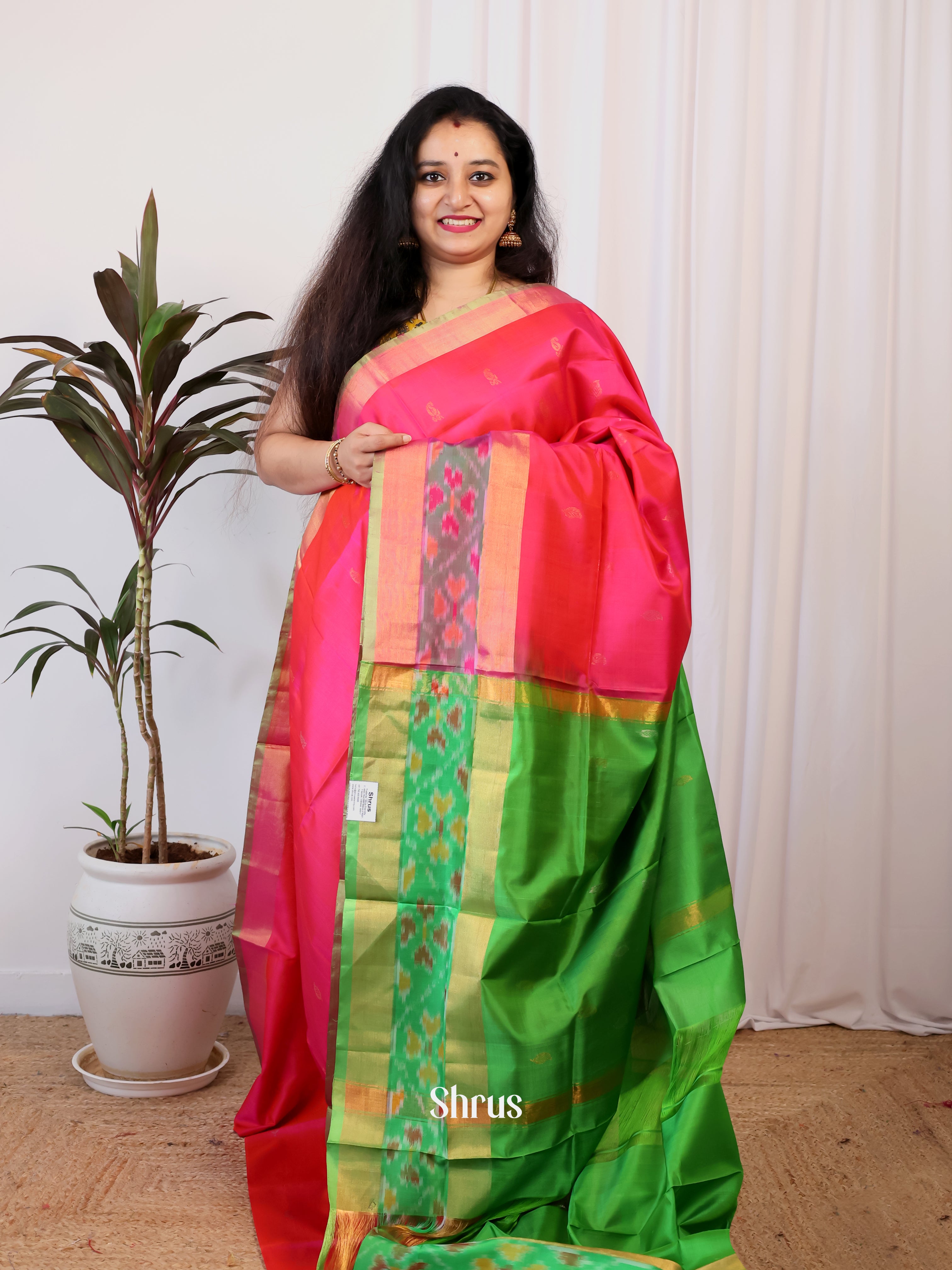 Pink & Green - Uppada silk Saree - Shop on Shrus.com