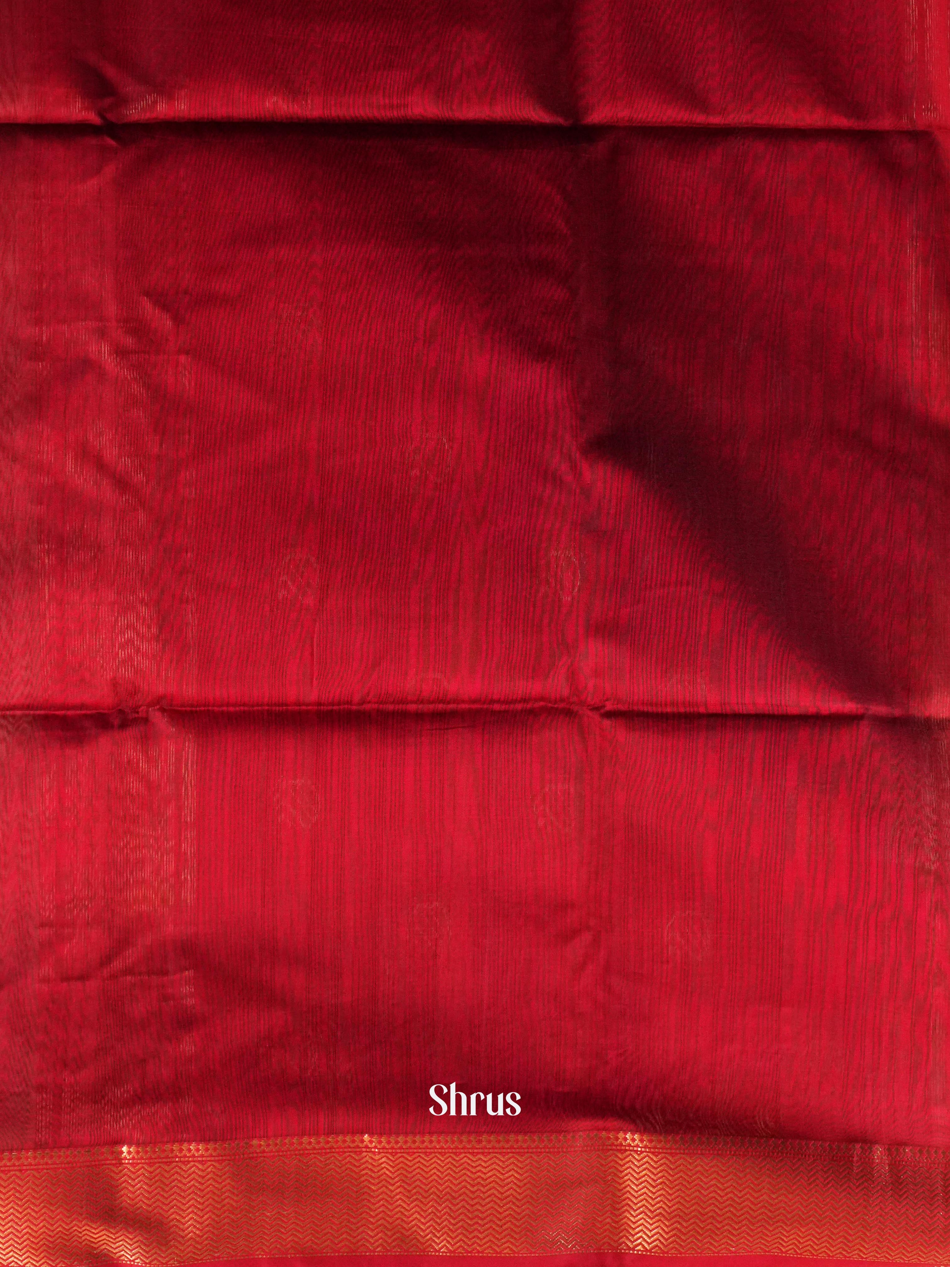 Olive Grey & Red - Maheshwari silkcotton Saree - Shop on ShrusEternity.com