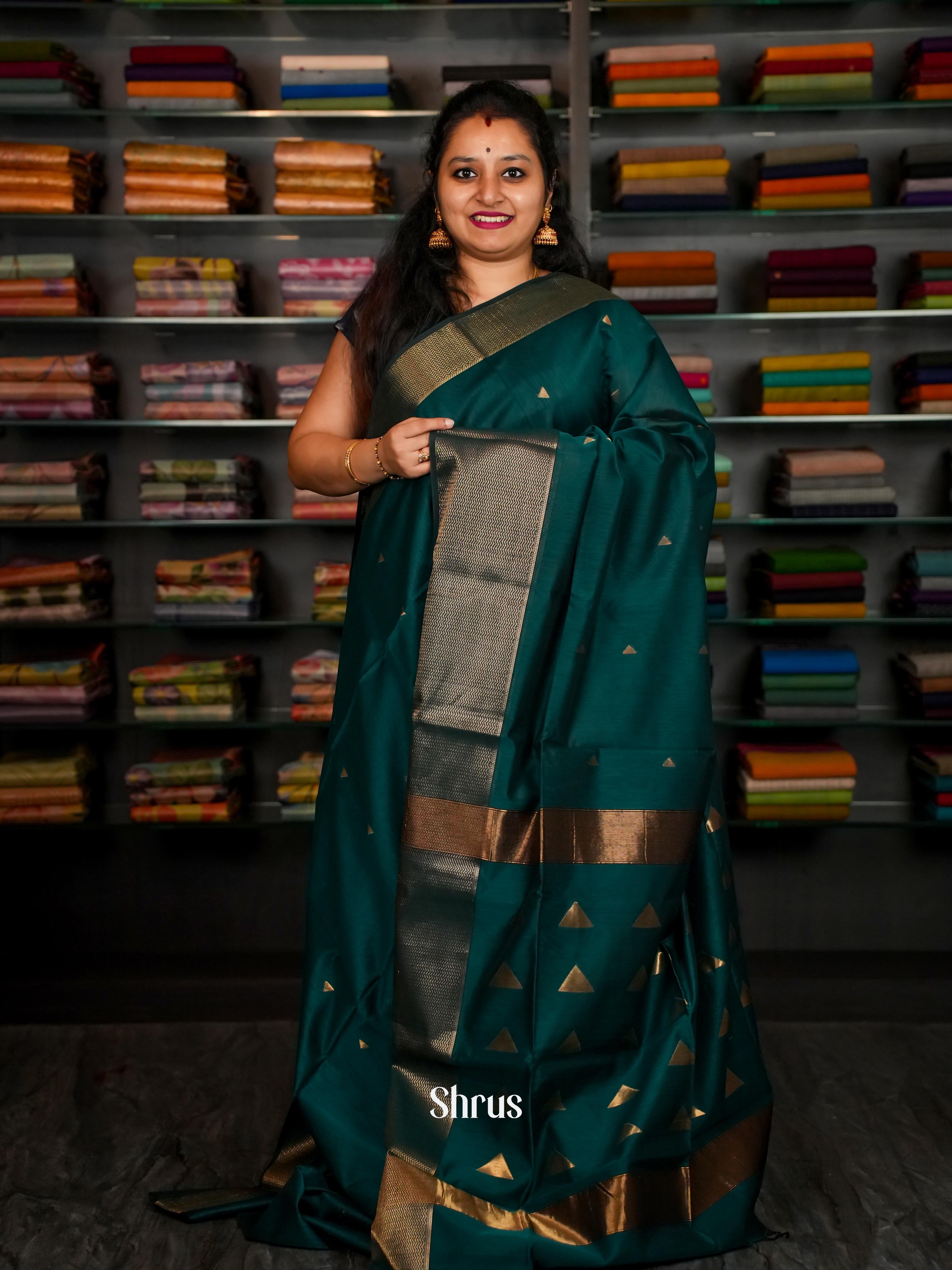 Forest Green - Kanchipuram-halfpure Saree - Shop on ShrusEternity.com