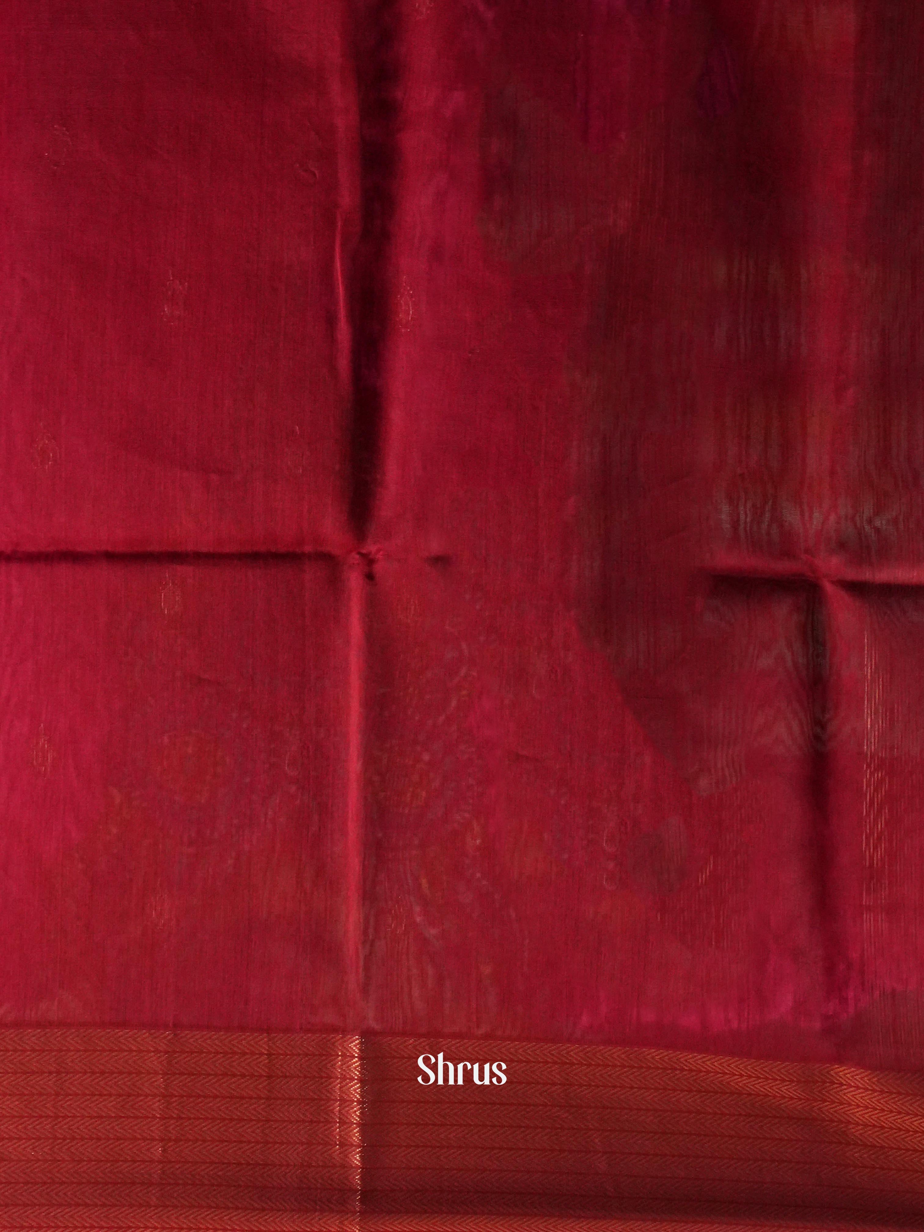 Maroon Maheshwari silkcotton Saree - Shop on ShrusEternity.com