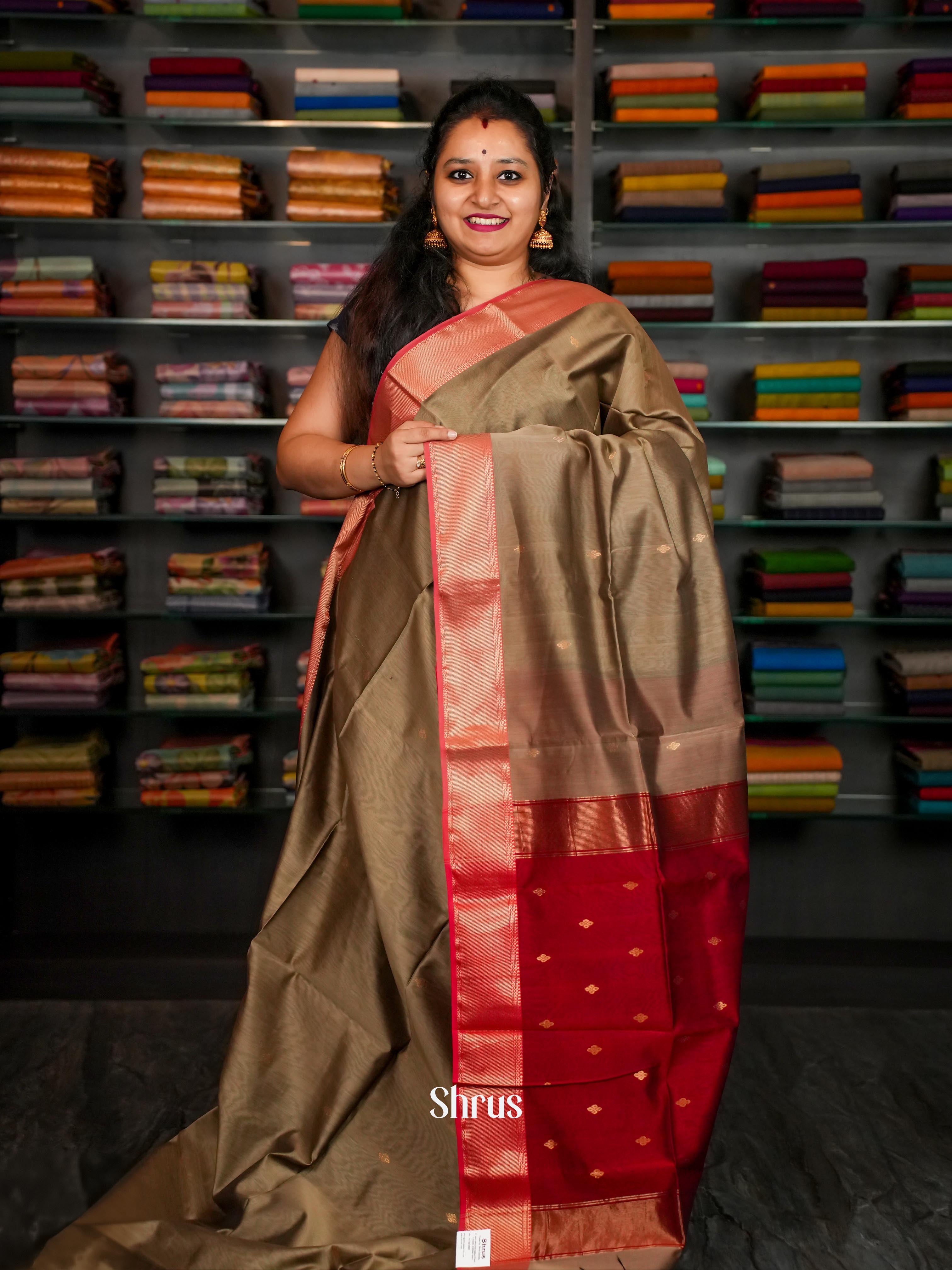 Light Mehandi Green - Maheshwari silkcotton Saree - Shop on ShrusEternity.com