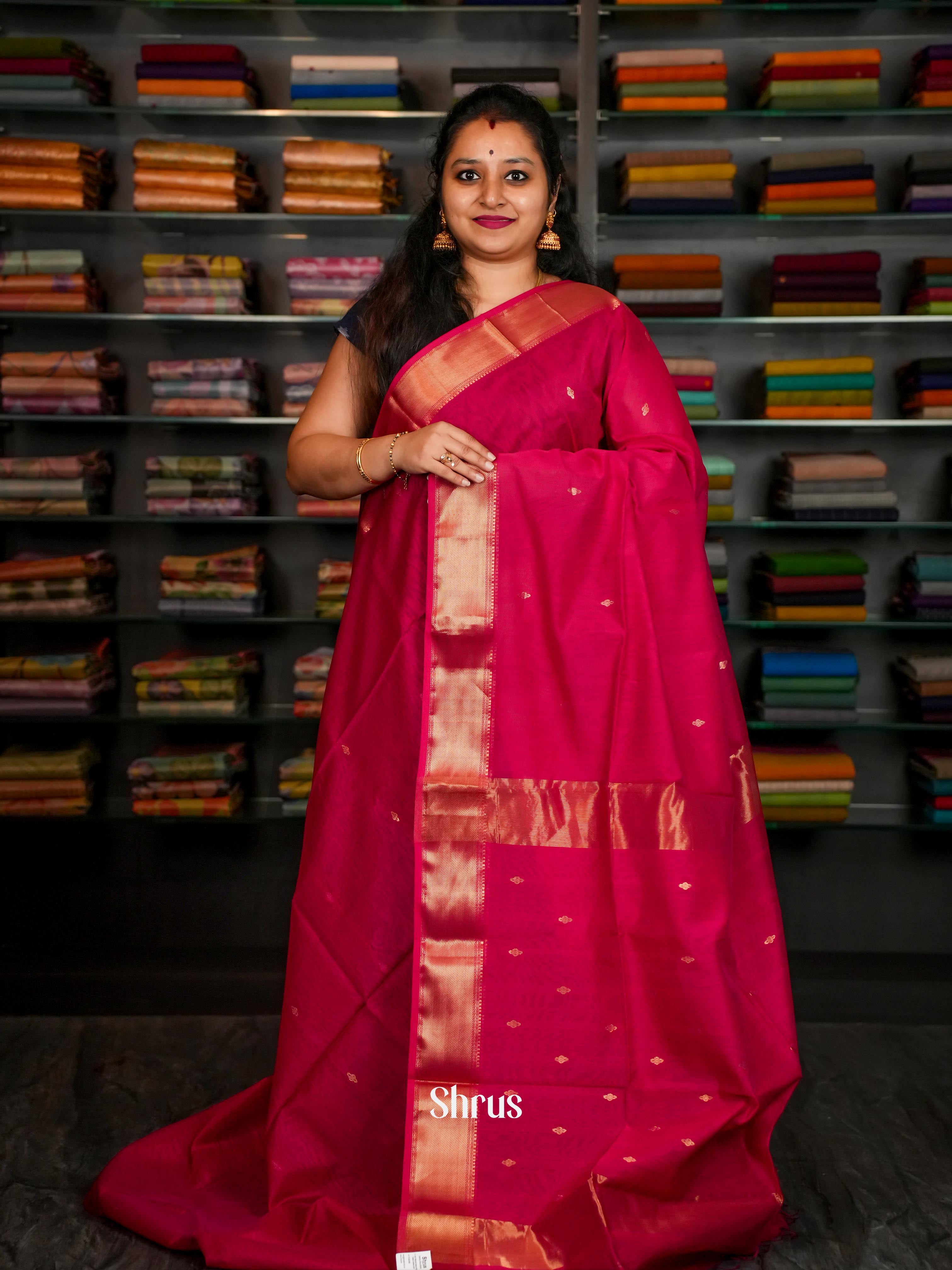 Rosy Red - Maheshwari silkcotton Saree - Shop on ShrusEternity.com