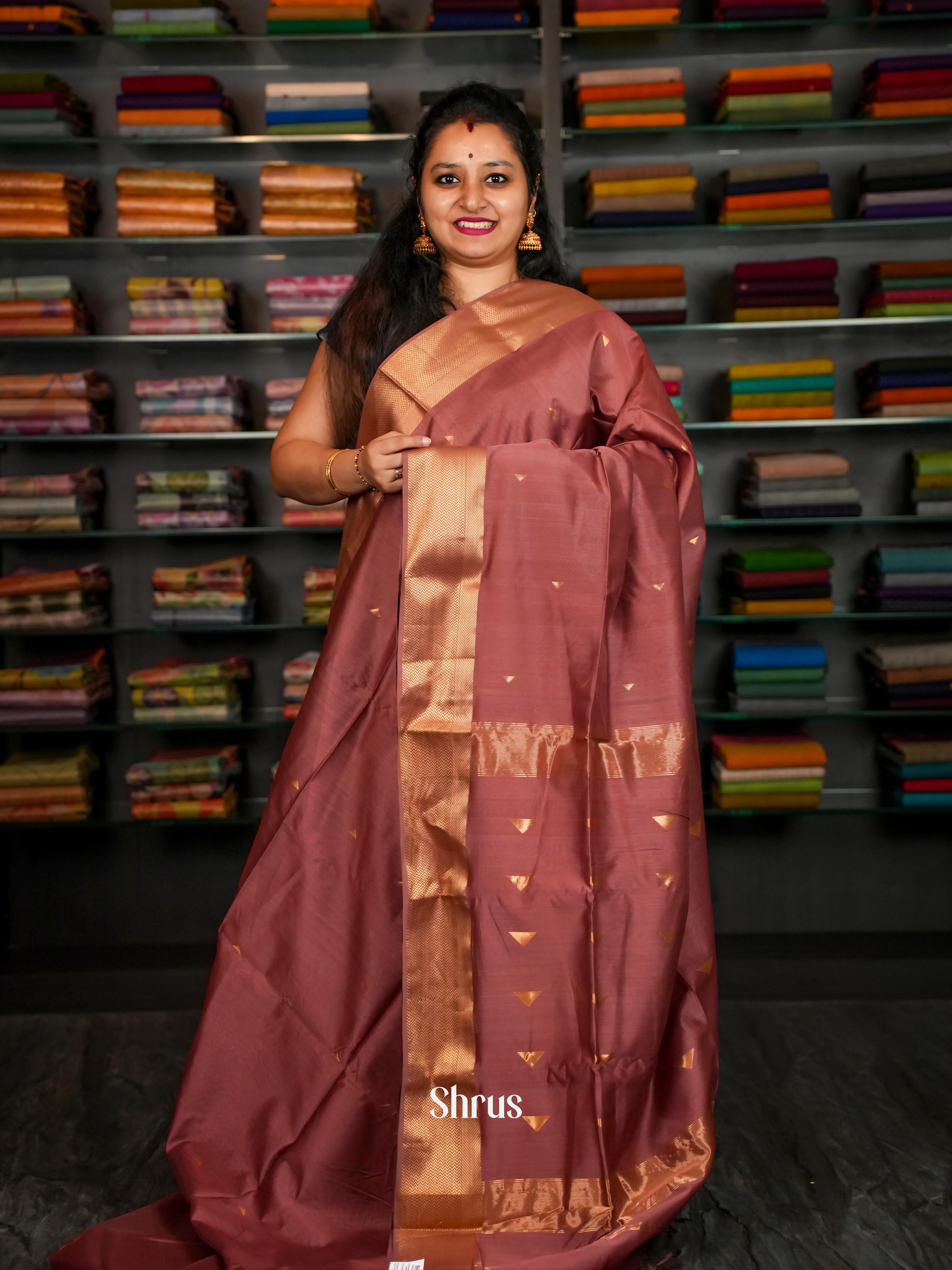 Peachy Orange - Maheshwari silkcotton Saree - Shop on ShrusEternity.com