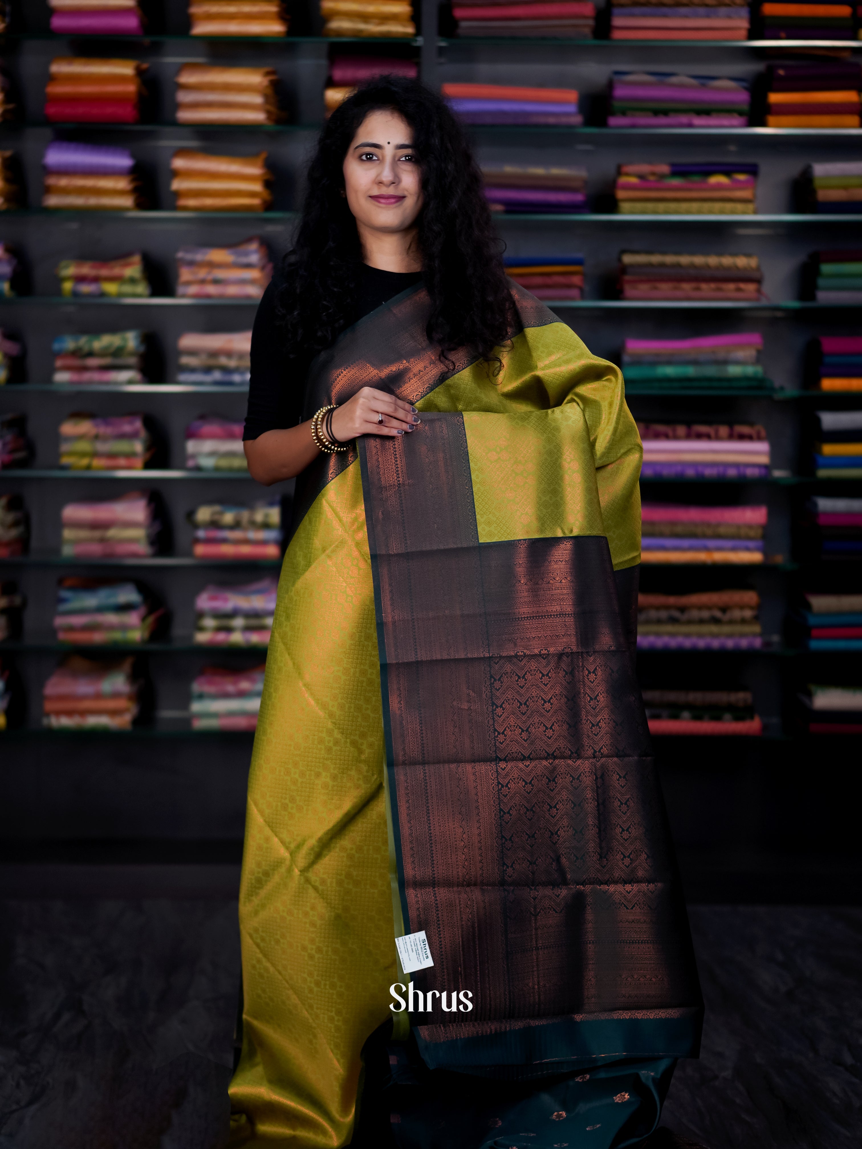 Light Green & Green - Semi Arani Silk Saree - Shop on ShrusEternity.com