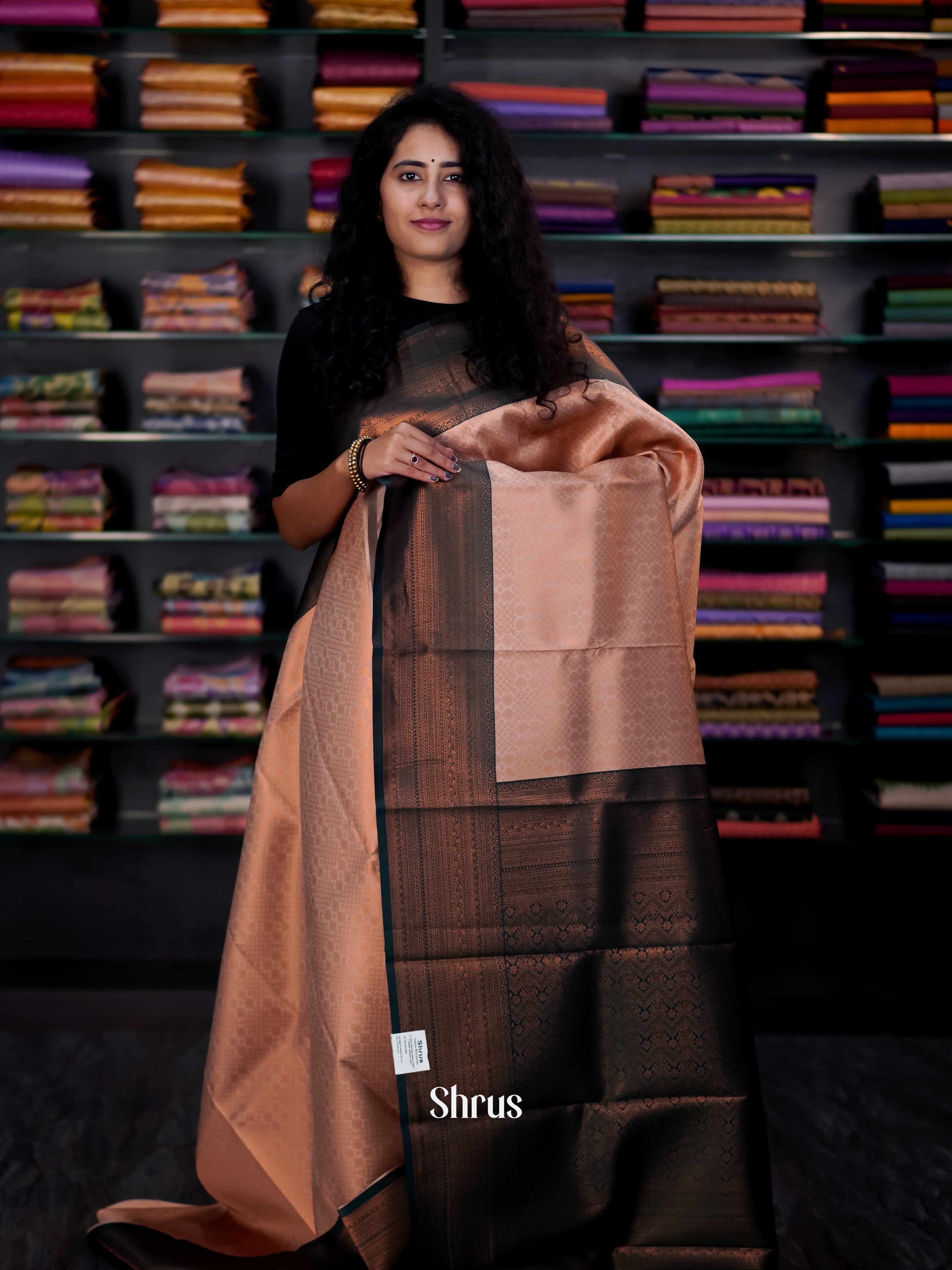 Dusty Pink & Green - Semi Arani Silk Saree - Shop on ShrusEternity.com