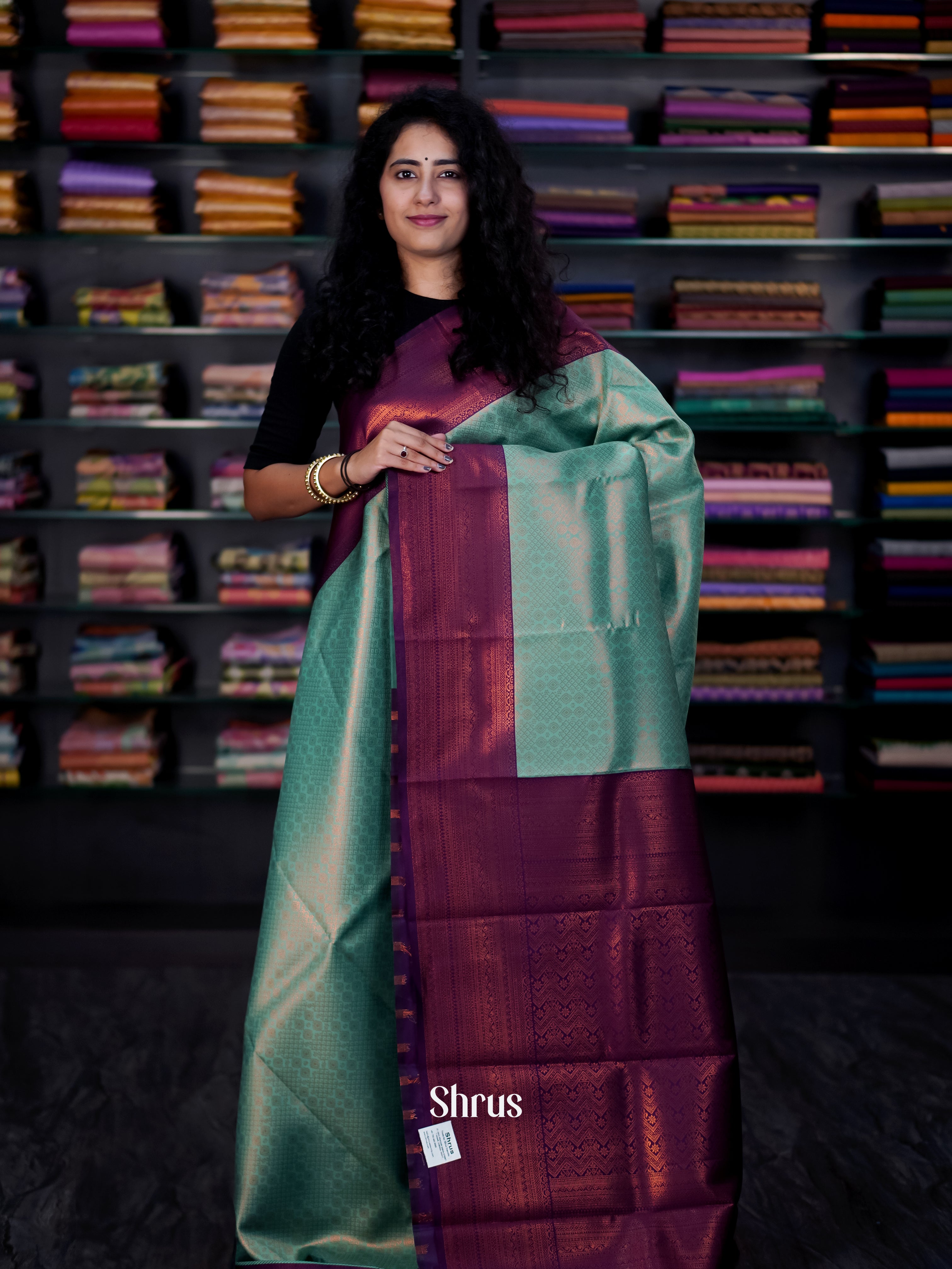 Teal & Purple - Semi Arani Silk Saree - Shop on ShrusEternity.com