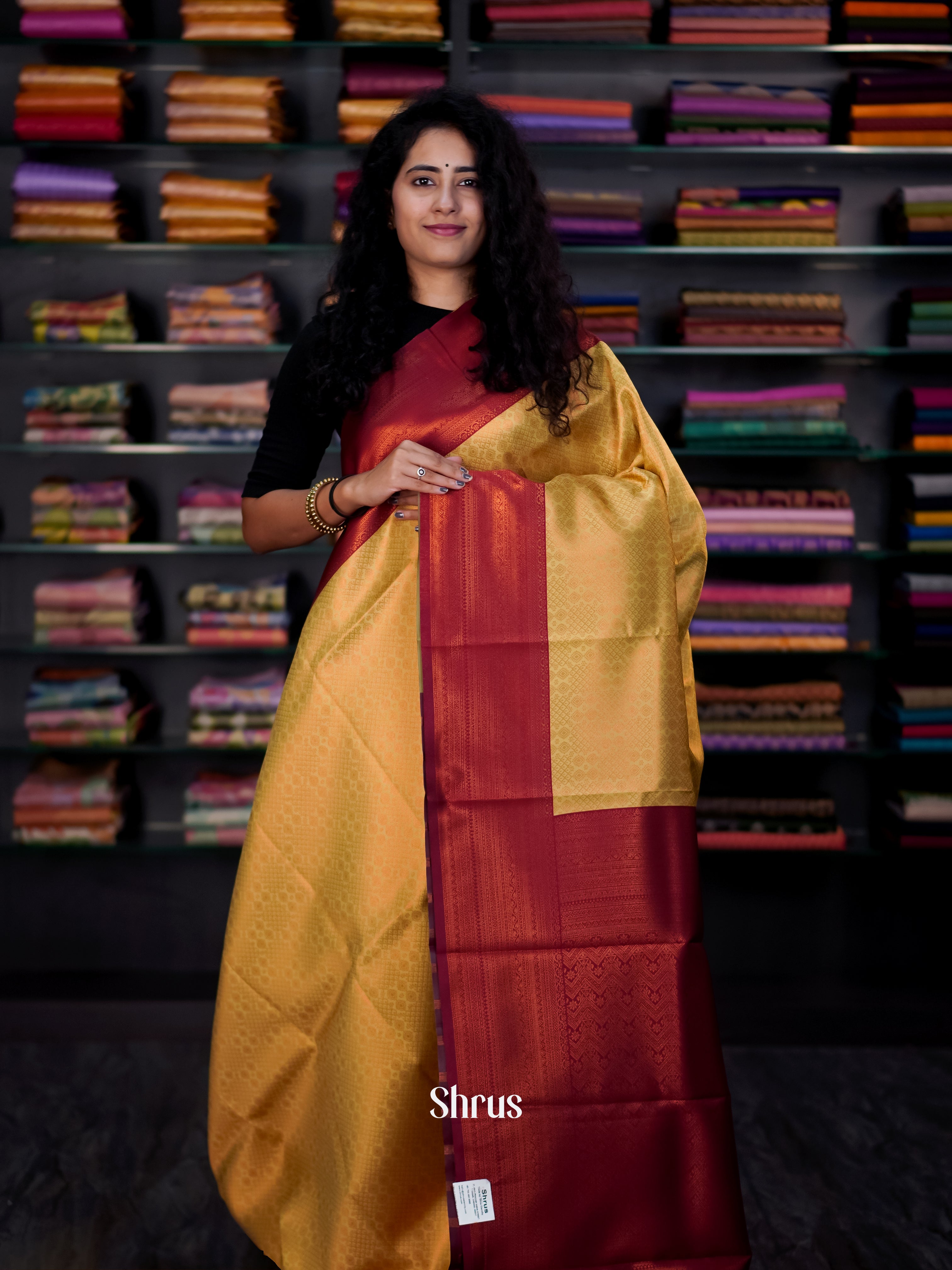 Golden Brown & Maroon - Semi Arani Silk Saree - Shop on ShrusEternity.com