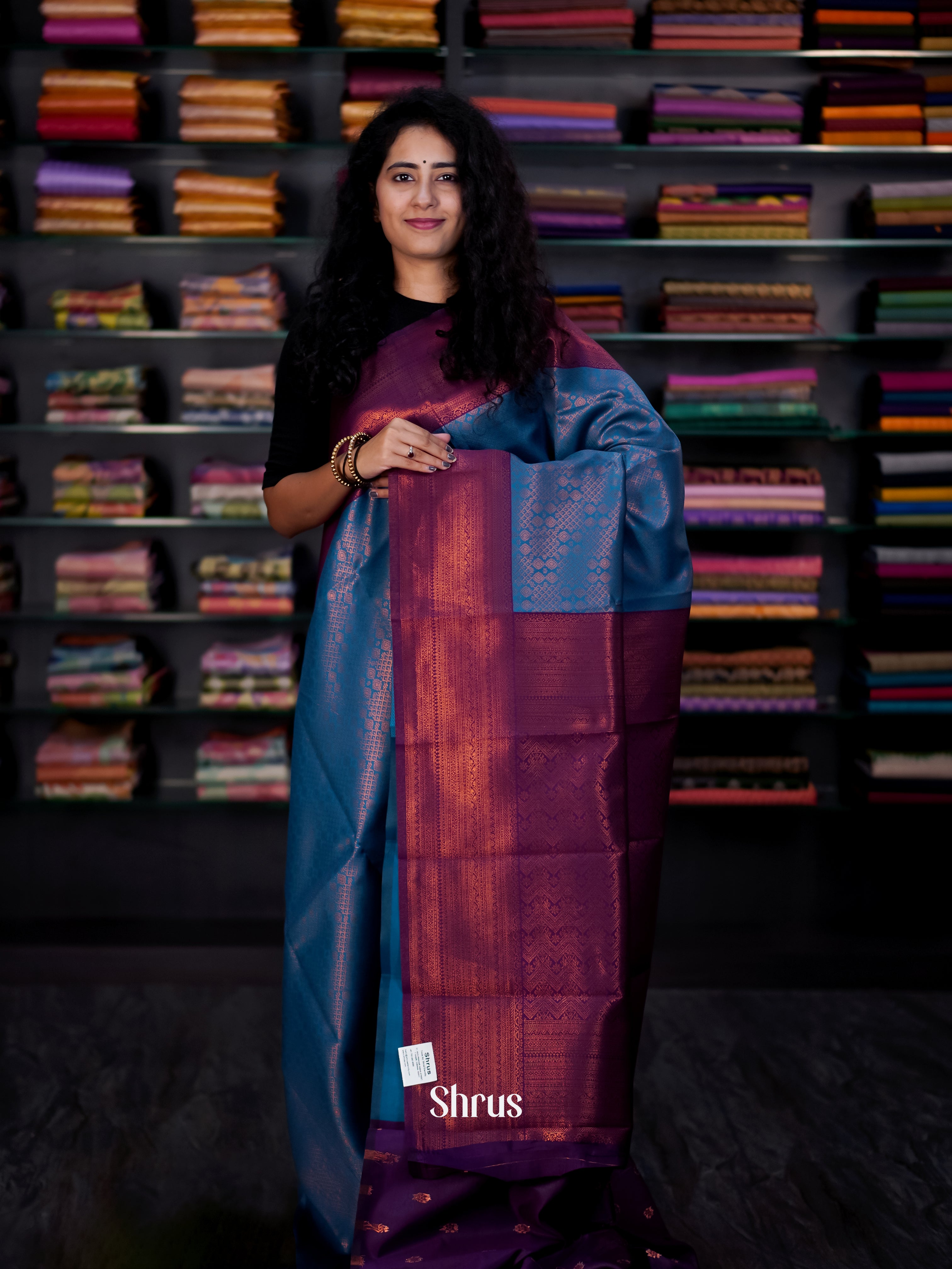 Blue & Purple - Semi Arani Silk Saree - Shop on ShrusEternity.com