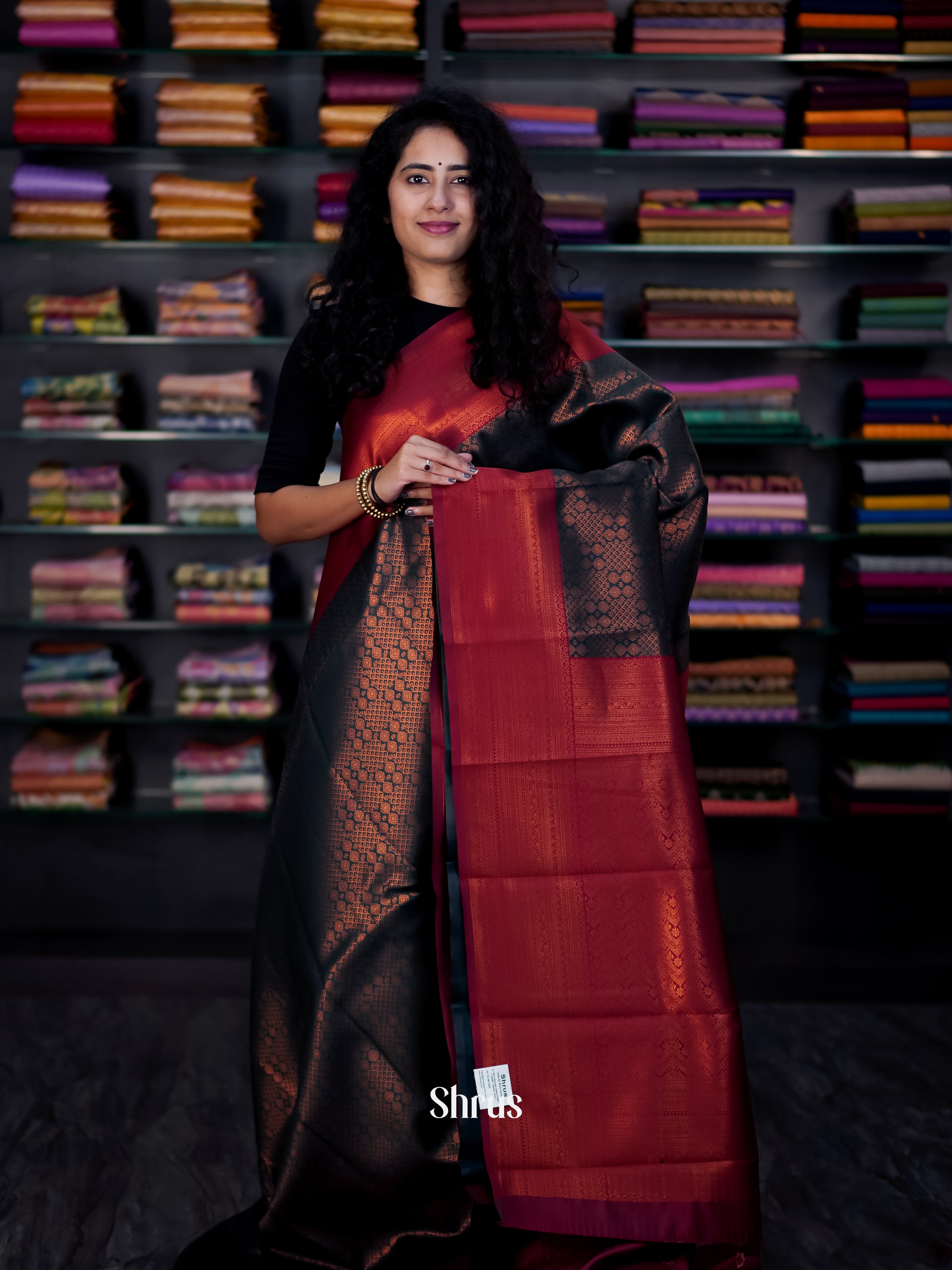 Black & Maroon - Semi Arani Silk Saree - Shop on ShrusEternity.com