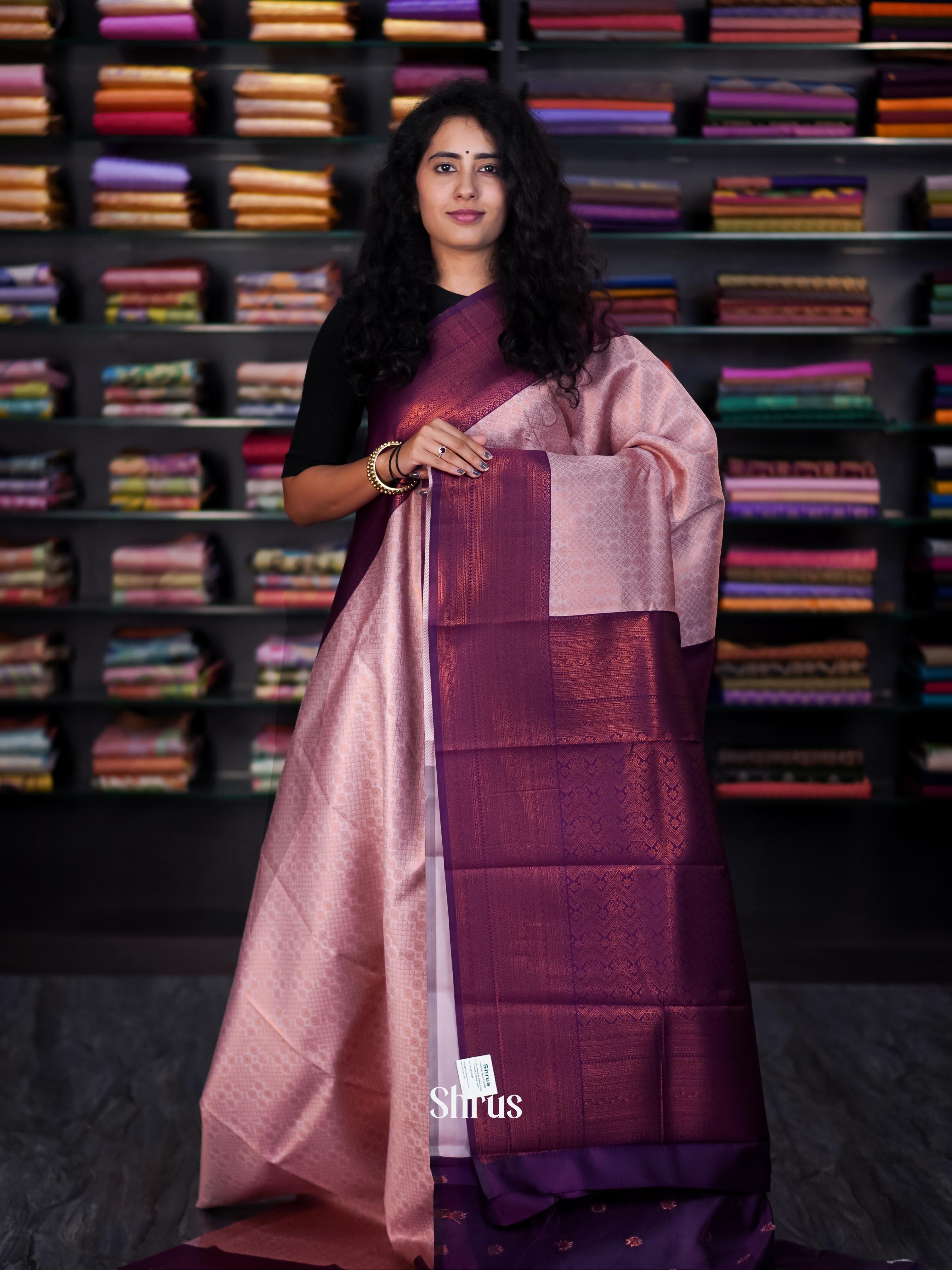 Dusty Pink & Purple - Semi Arani Silk Saree - Shop on ShrusEternity.com