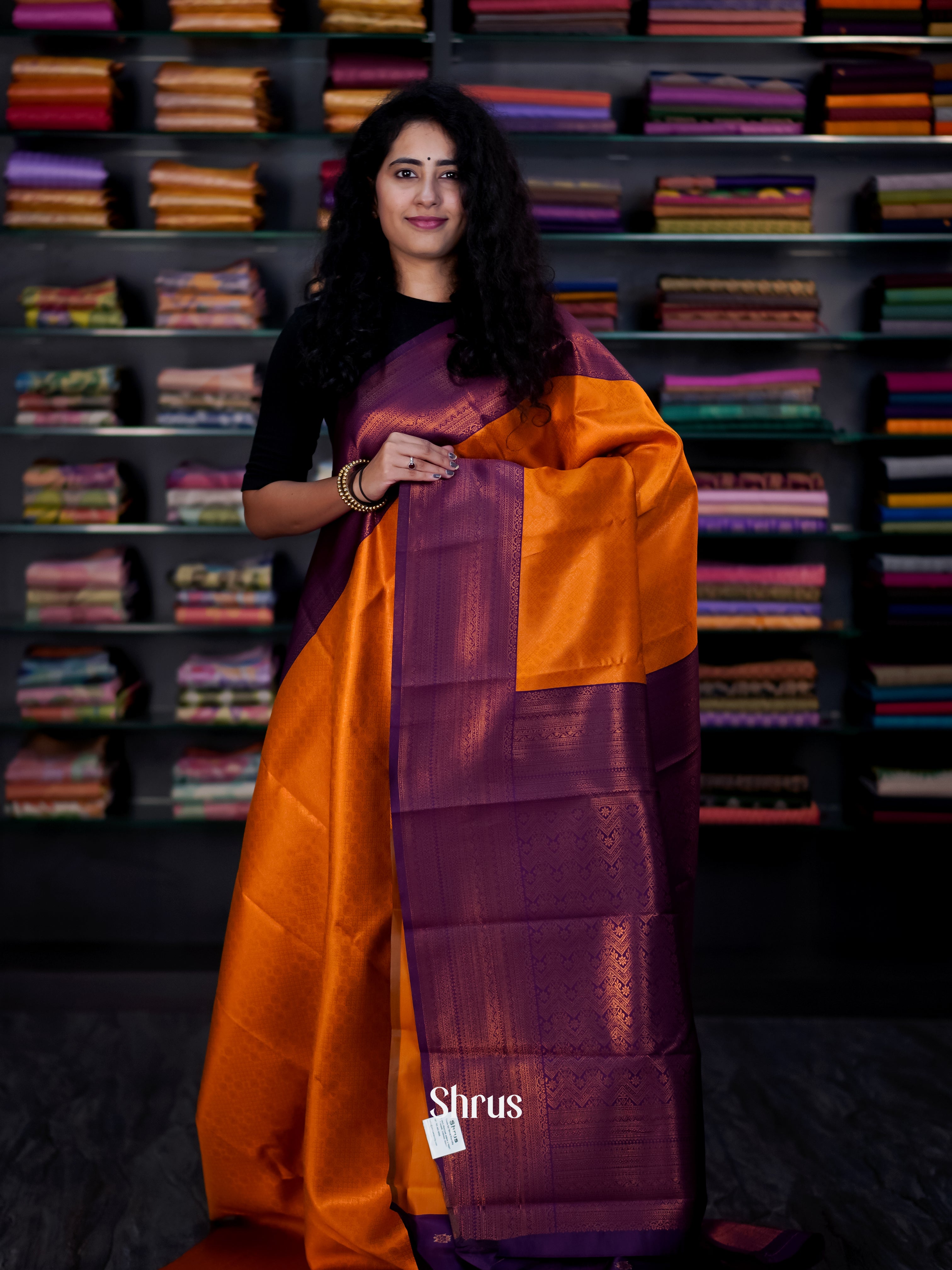 Orange & Purple - Semi Arani Silk Saree - Shop on ShrusEternity.com