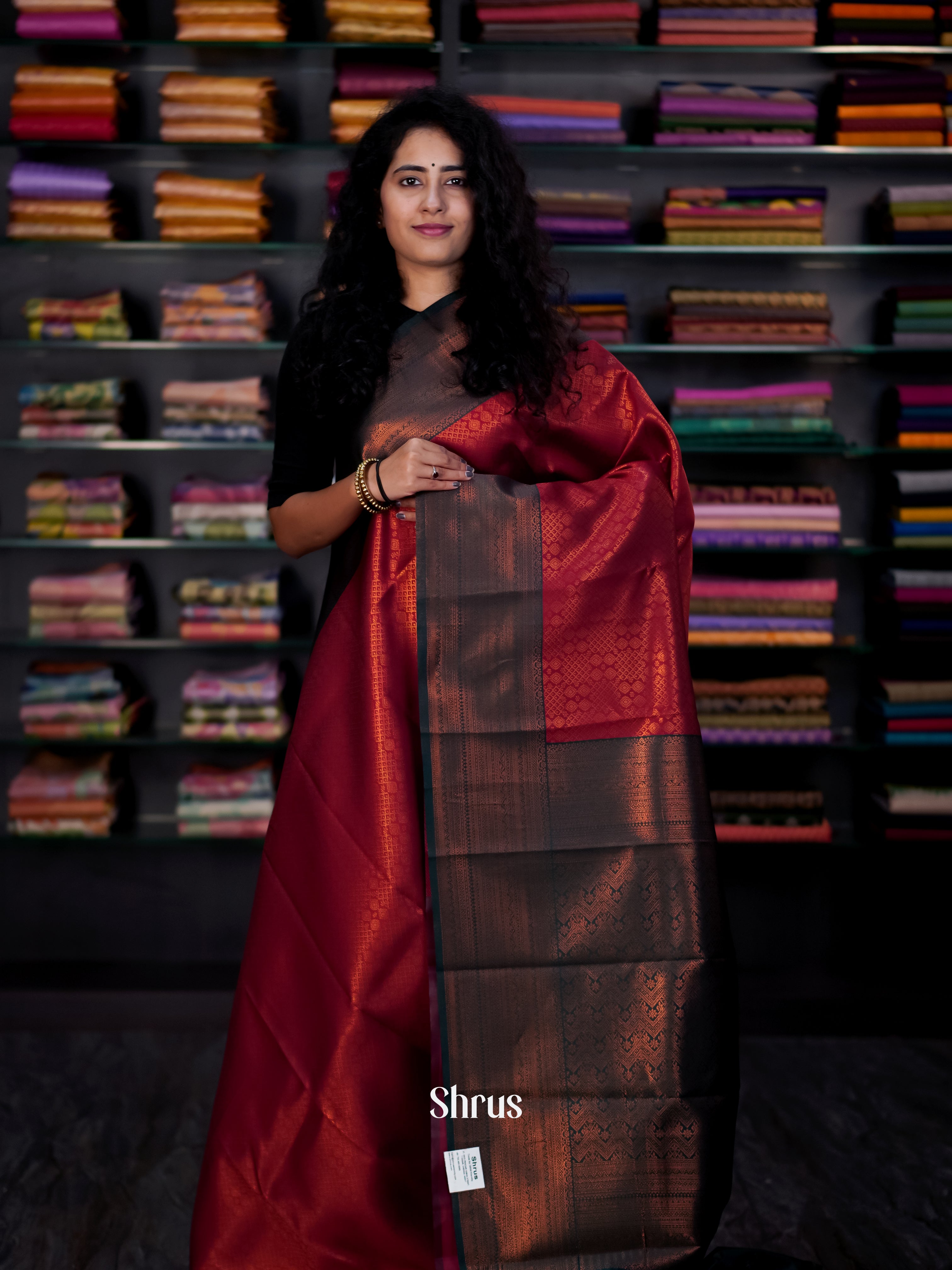 Maroon & Green - Semi Arani Silk Saree - Shop on ShrusEternity.com