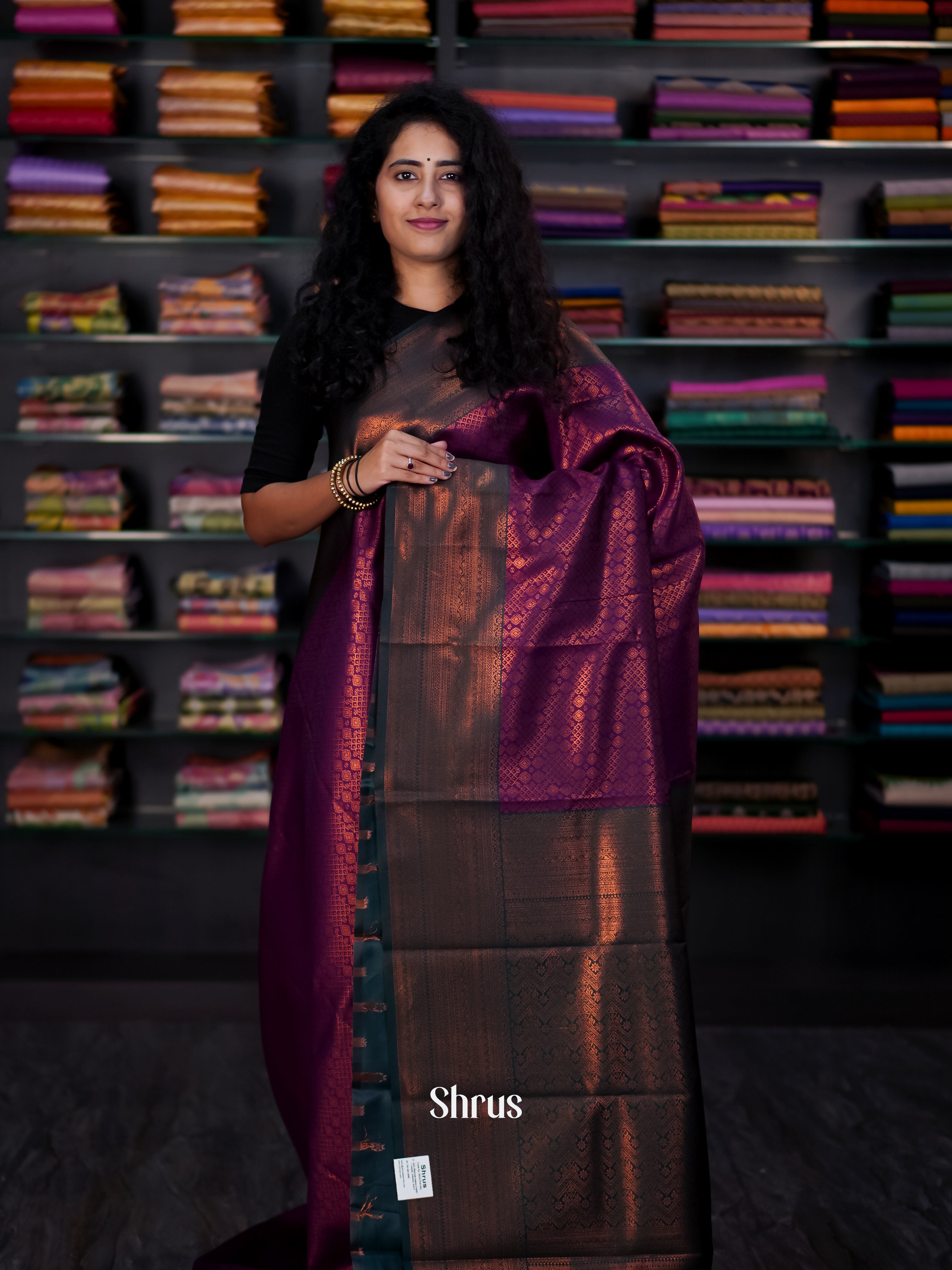 Purple & Green - Semi Arani Silk Saree - Shop on ShrusEternity.com