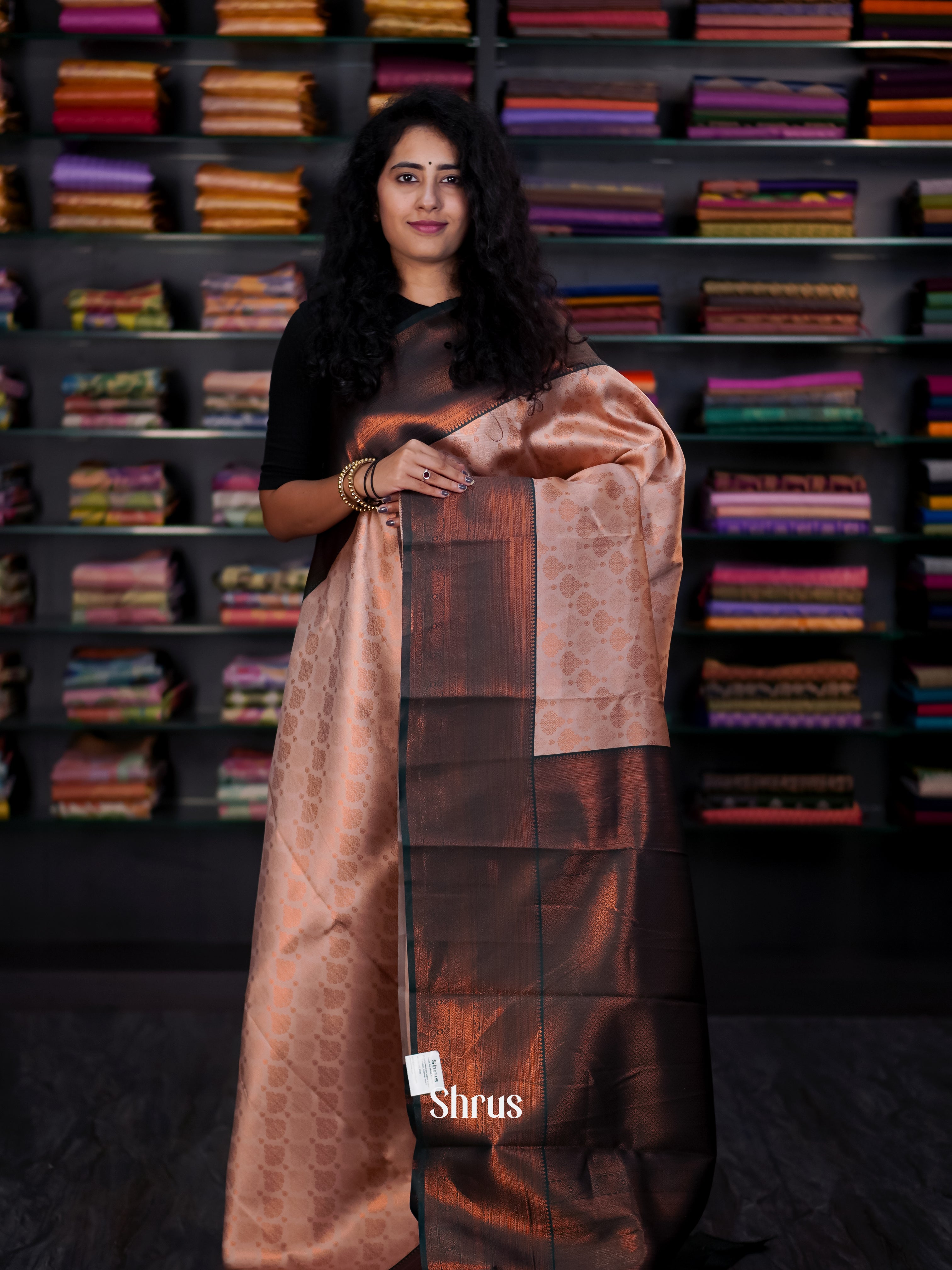 Dusty Pink & Green- Semi Arani Silk Saree - Shop on ShrusEternity.com