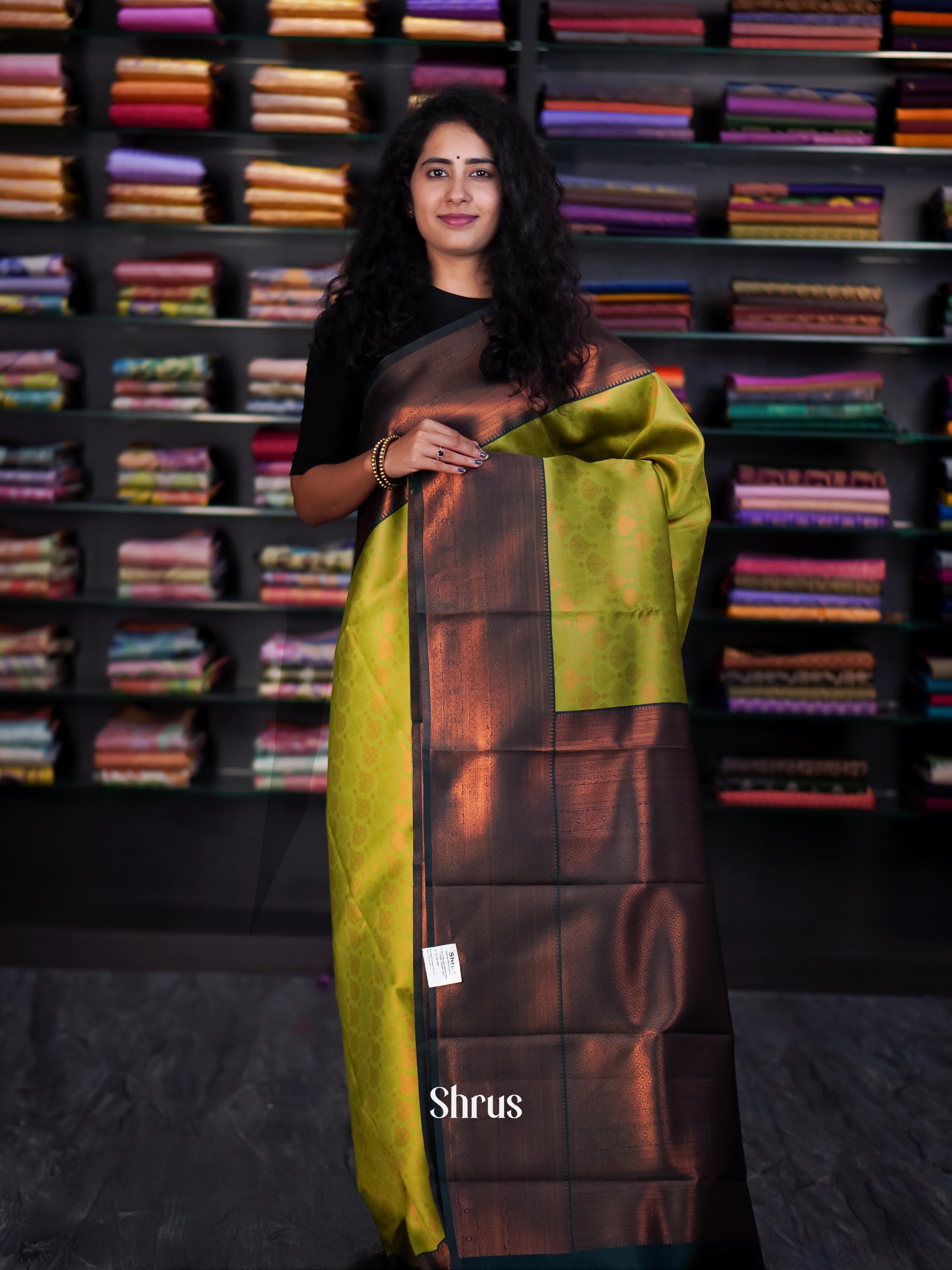 Light Green & Green - Semi Arani Silk Saree - Shop on ShrusEternity.com